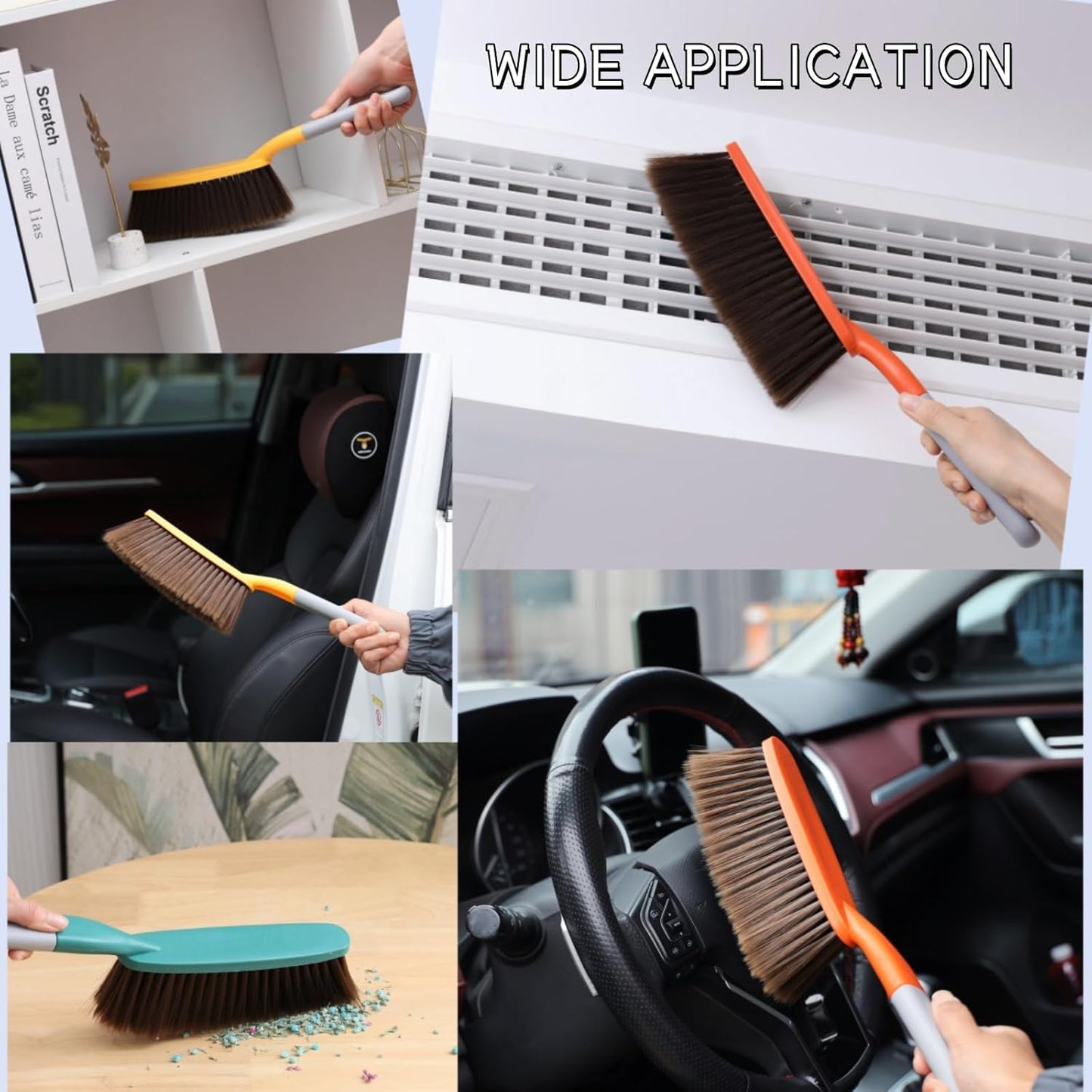 1 Pack 15" Hand Broom Brush,Soft Bristle Cleaning Brush,Counter Brush, Crumb Debris Sweeping Brush,Dusting Brush,Comfort for Car Bed Couch Desk Sofa Furniture Clothes,Small Particles Hair Remover