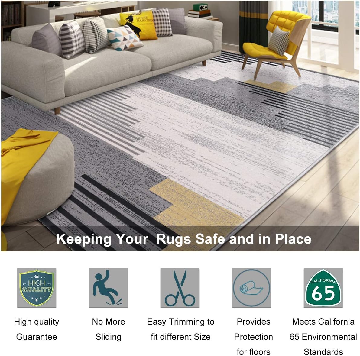 Non Slip Rug Pad Grippers - 3x5, 1/8" Thick, (Felt + Rubber) Double Layers Area Carpet Mat Tap, Provides Protection and Cushioning for Hardwood or Tile Floors