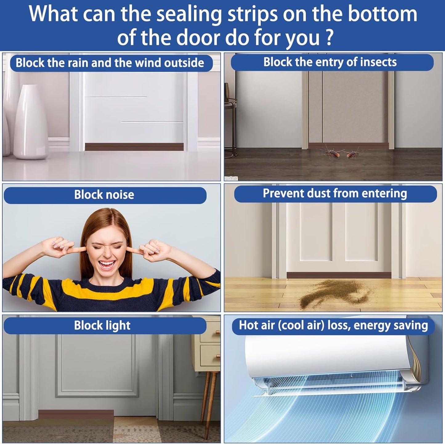 Under Door Draft Stopper, Self-Adhesive Door Sweep for Bottom of Door, Weather Stripping Doors Seal Soundproofing Insulation Strip, Doors Bottom Gap Blocker for Exterior/Interior (1M, Brown)