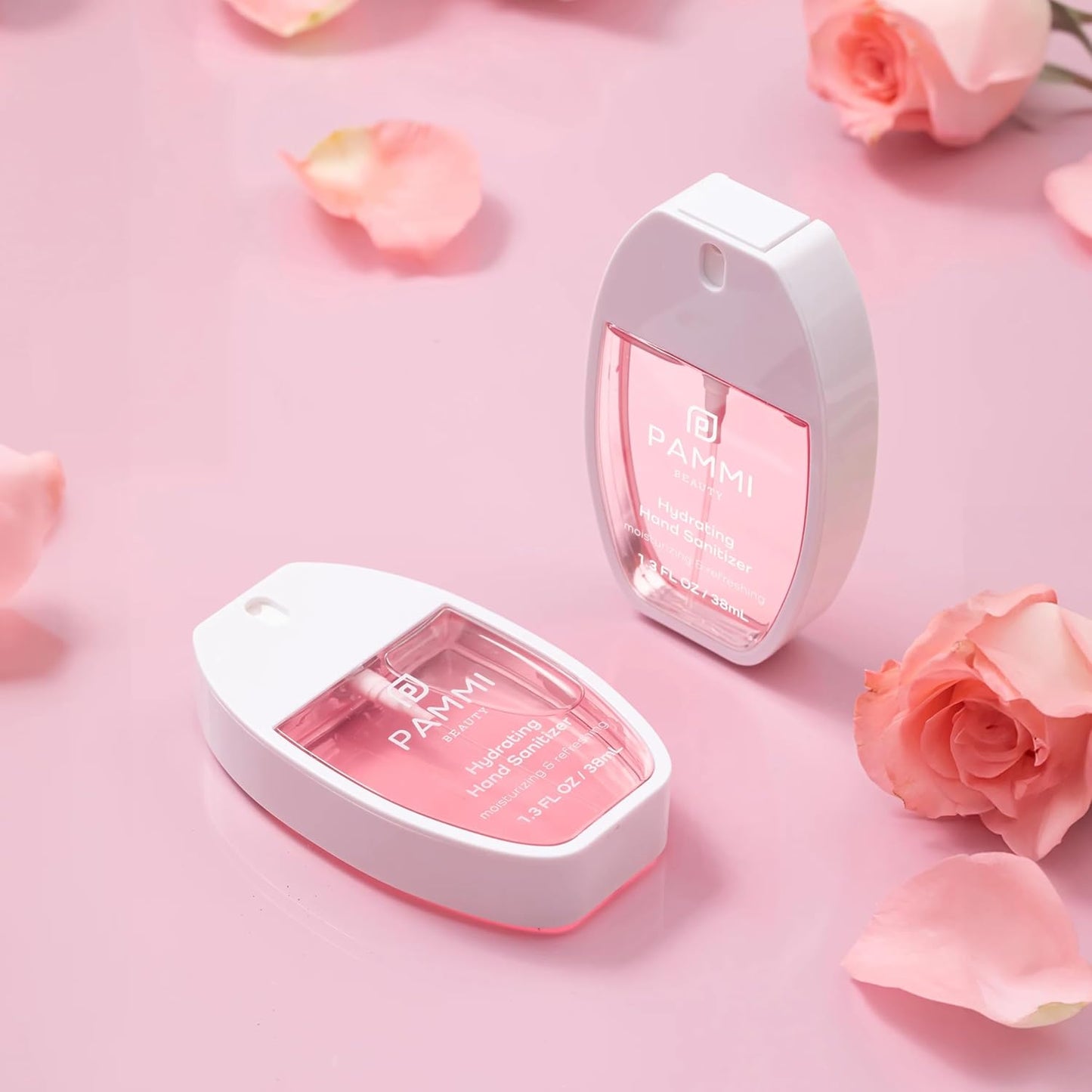 PAMMI Power Mist Hydrating Hand Sanitizer Spray, Portable Travel Size Pocket Hand Sanitizer, Scented Handsanitizer Mini Spray For Car - 600 Sprays (4 Pack (Aloevera, Peach, Guava, Rose))