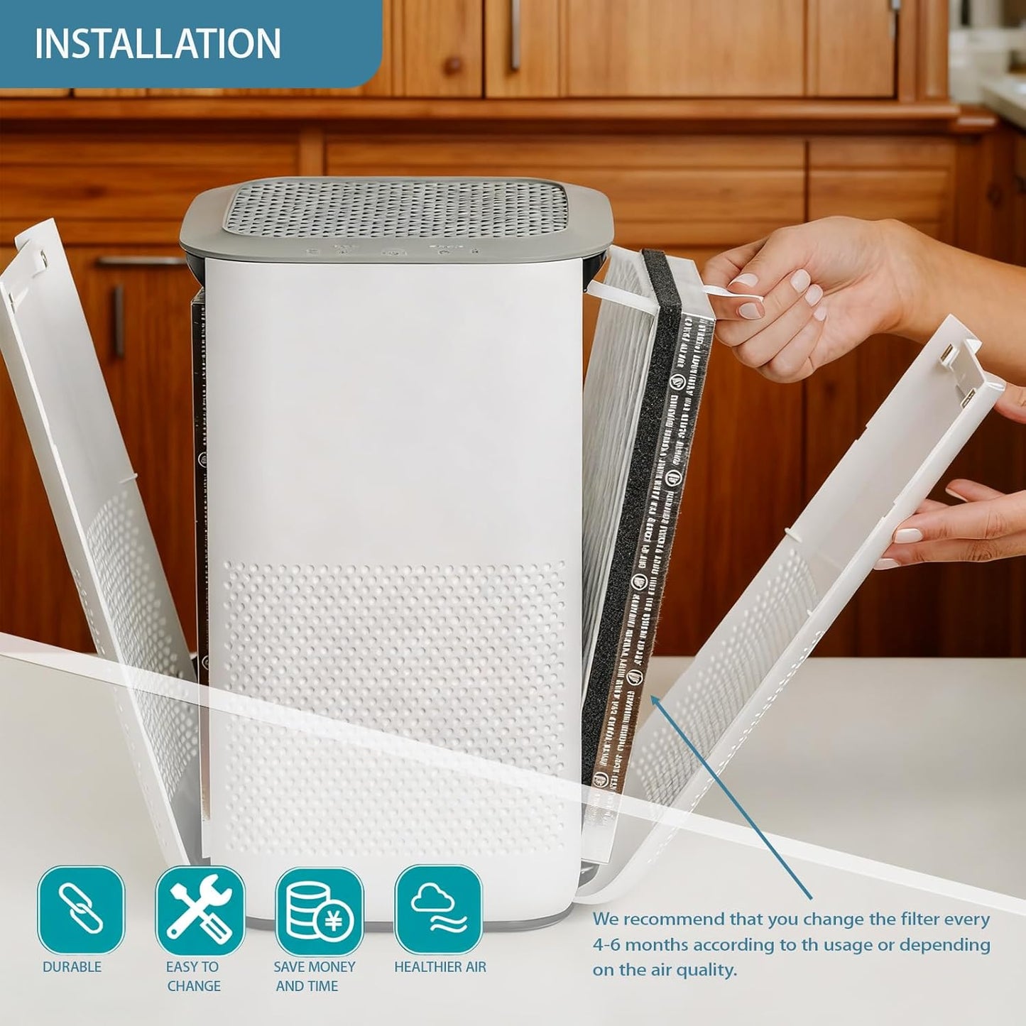 MA15 Replacement Filter Compatible with MA-15 Air Purifier, 3-in-1 Filtration System, H13 True HEPA and Activated Carbon Filter, 4 Pack