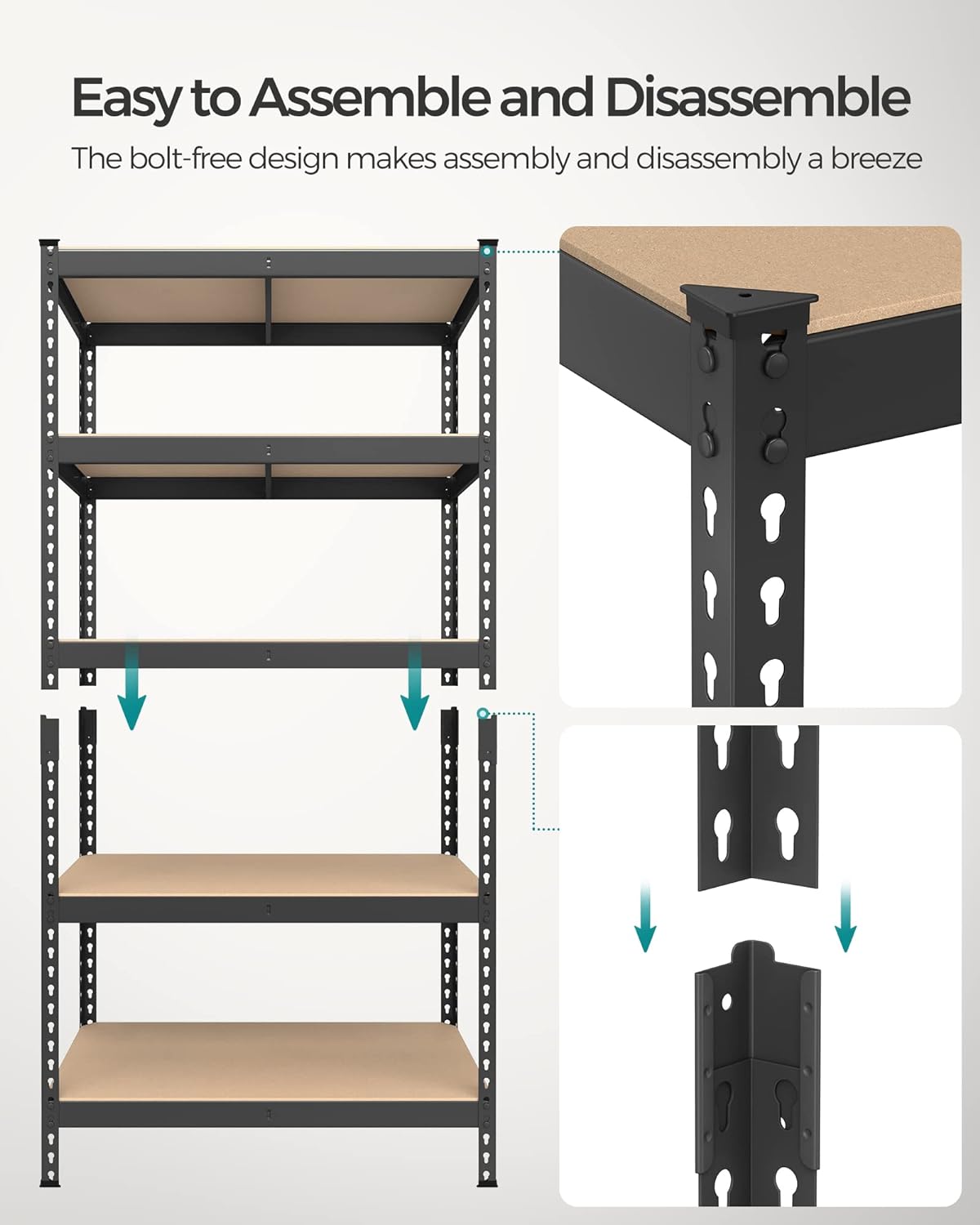 SONGMICS 5-Tier Storage Shelves, Load 2310 lb, Set of 2 Garage Storage, Boltless Assembly, Adjustable Shelving Unit, 17.7 x 35.4 x 70.9 Inches, for Study Shed Basement, Black UGLR450B02