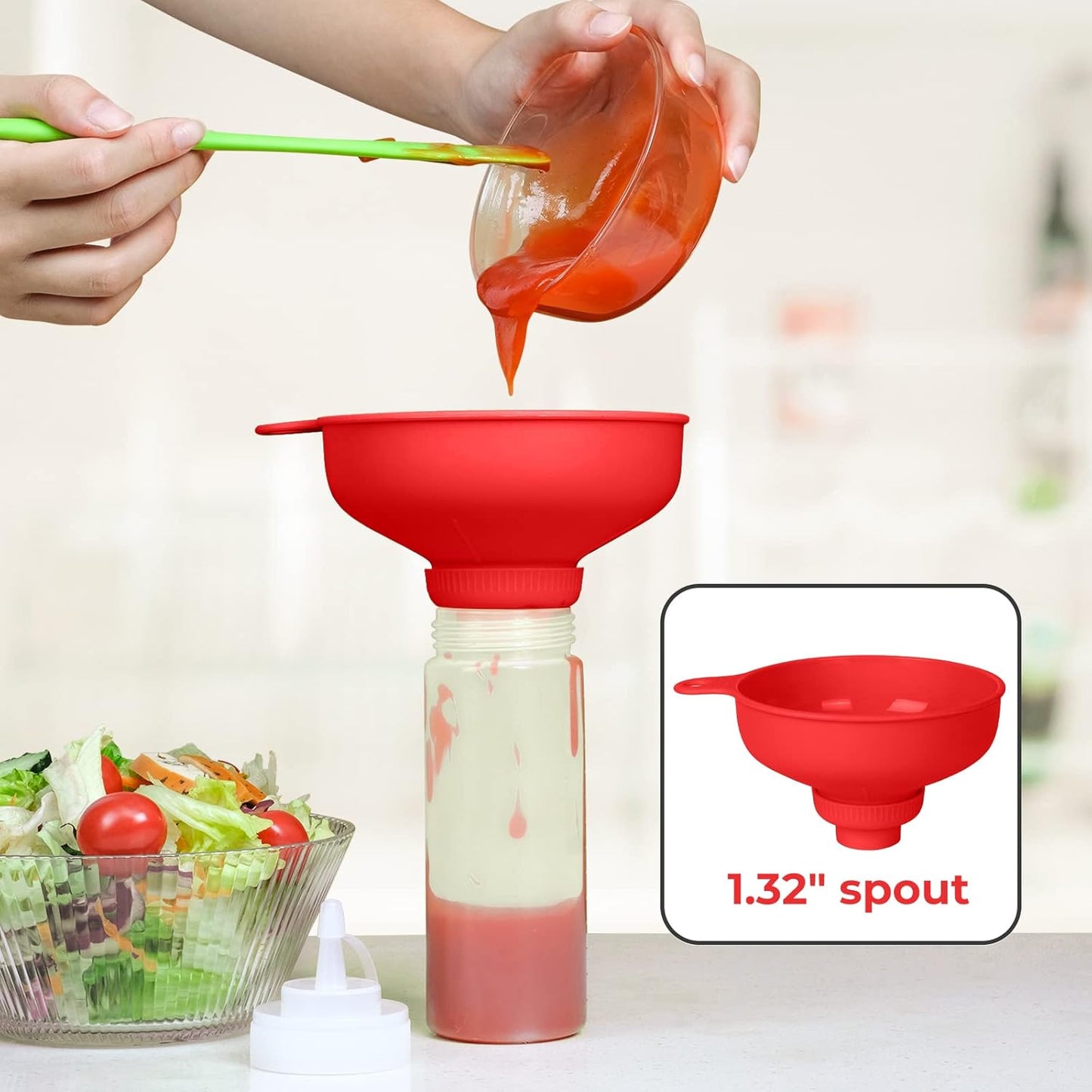 Wide Mouth Kitchen Funnel, Food Grade Plastic Cooking Canning Funnel with 4 Sizes Spouts for Filling Wide and Regular Mason Jars, Spray Dropper Oil Bottle Jug Spices Shampoo Sauce
