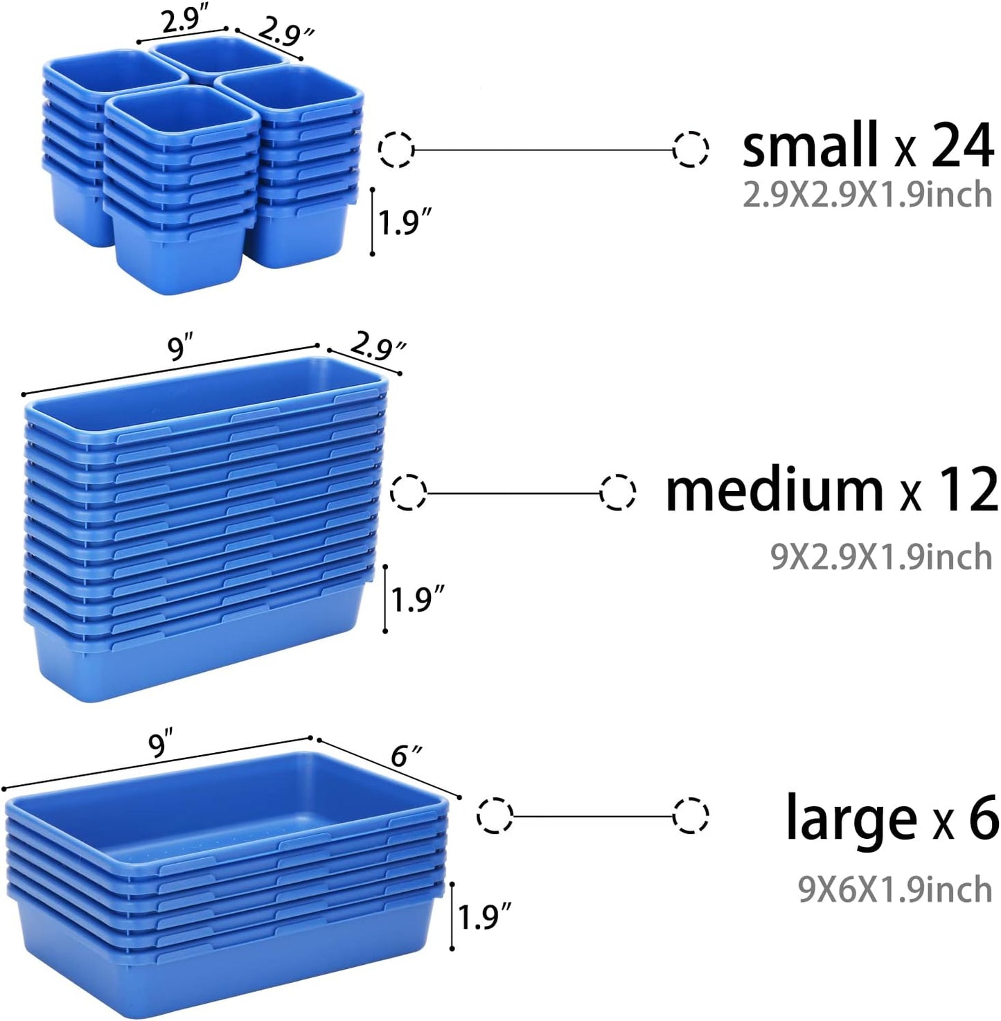 KeFanta 42 Pack Tool Box Organizer Tool Tray Dividers, Rolling Tool Chest Cart Cabinet Workbench Desk Drawer Organization and Storage for Hardware, Parts, Screws, Nuts, Small Tools Organization(Blue)