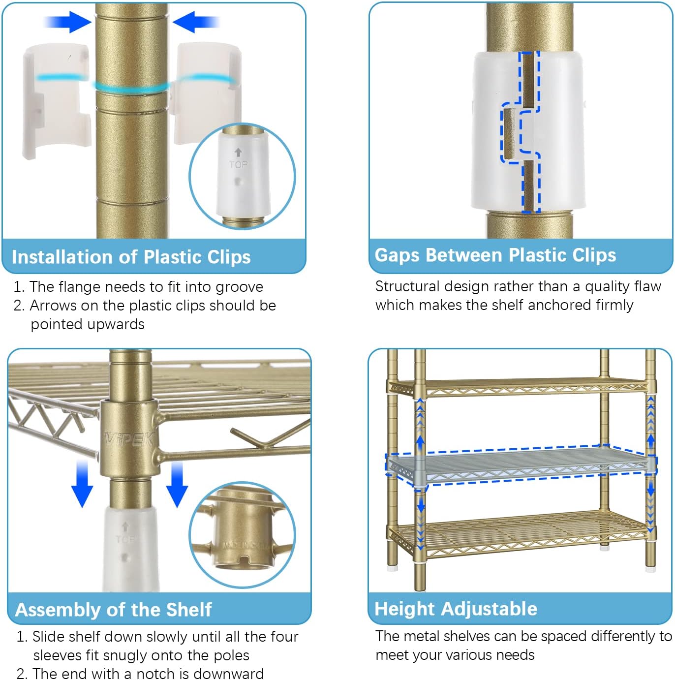 VIPEK V40 Wire Garment Rack Heavy Duty Clothes Racks for Hanging Clothes, Multi-Functional Metal Clothing Racks Bedroom Freestanding Wardrobe Closet Rack, 76" Lx15.7 Wx76.4 H, Max Load 1110lbs, Gold