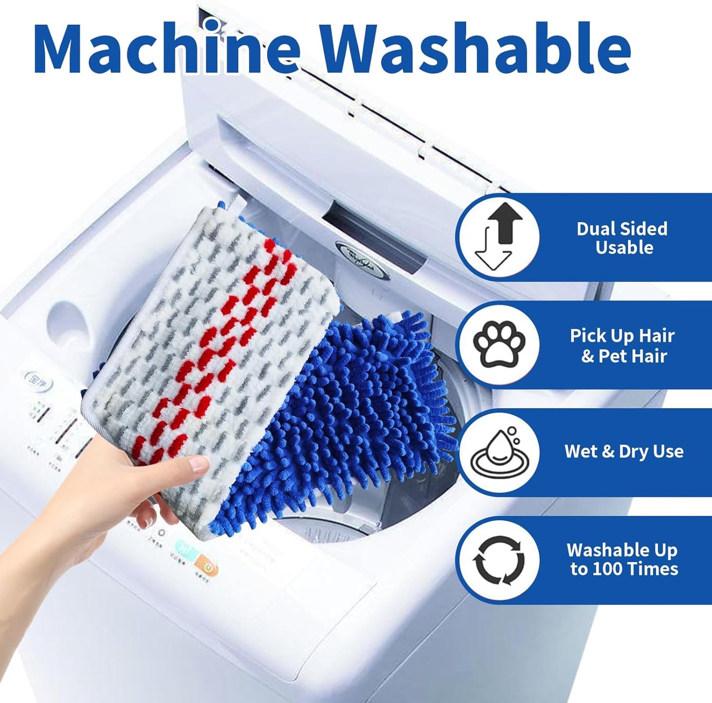 4 Pack Mop Heads Replacements Compatible with O-cedar Dual-Action Flip Mop, Chenille + Microfiber Mop Refills for Dry/Wet Use, Reusable and Machine Washable Dust Mop Cloths for Hardwood Floor Cleaning