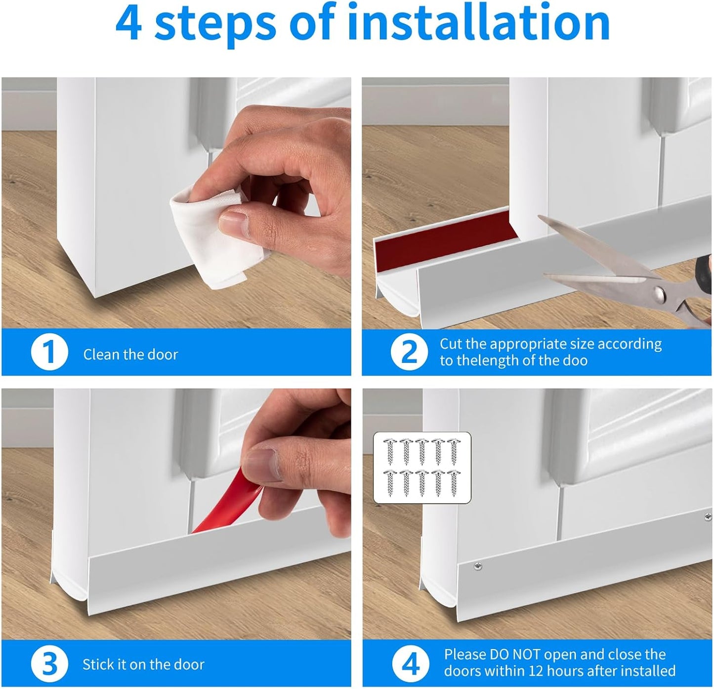 Door Draft Stopper, Strong Adhesive Door Sweep for Exterior and Interior Doors, 39” Length Cuttable Under Door Seal. (White, 1 Pack)