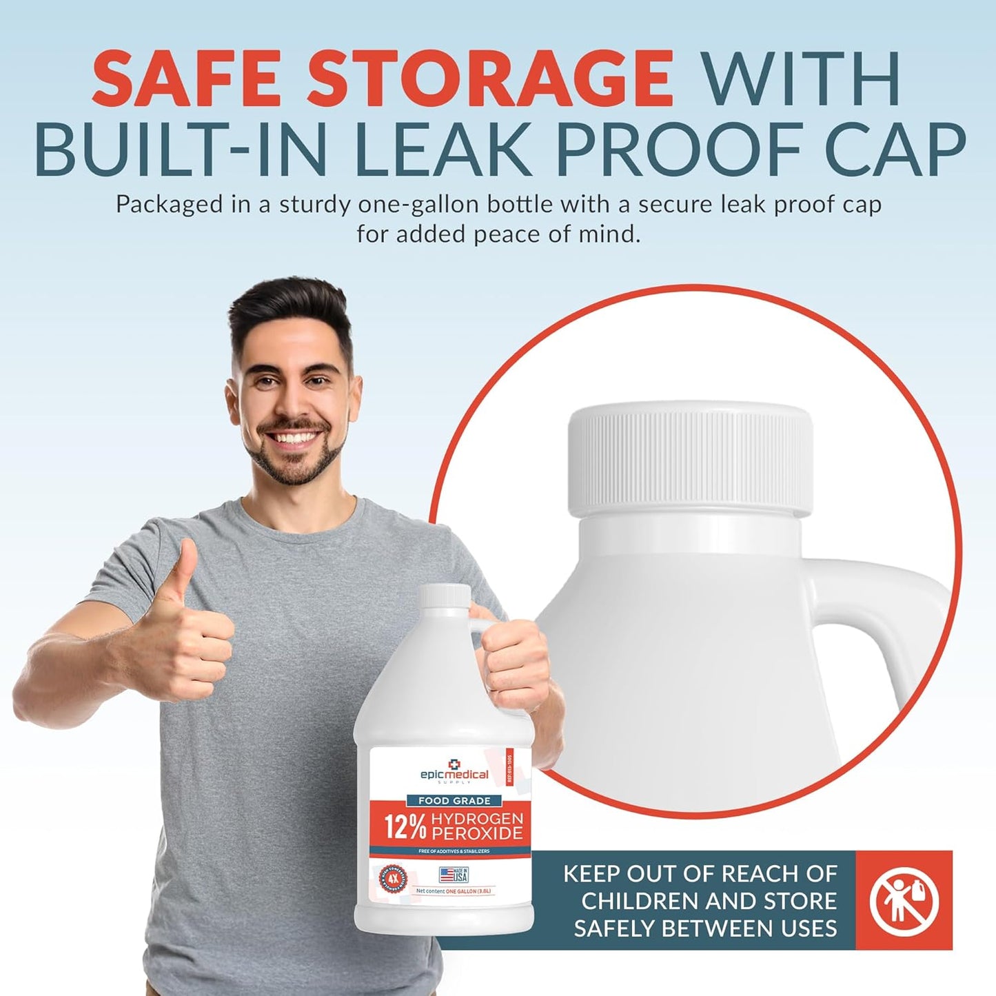 12% Food Grade Hydrogen Peroxide – Ultra-Concentrated H2O2 Peroxide Cleaner – 1 Gallon Bottle – Bleach Alternative for Household Cleaning, Laundry, Glass & More – Made in USA (1)