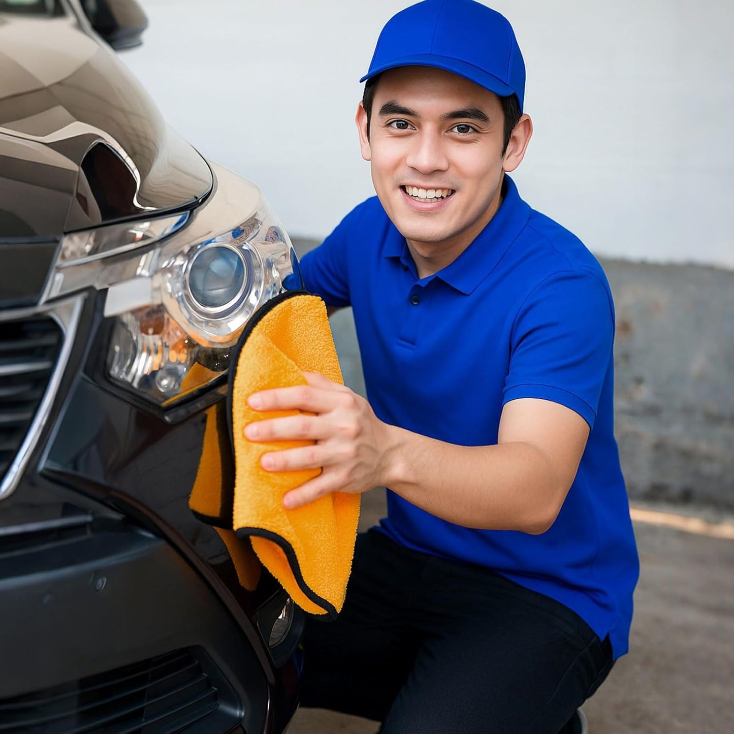 Tallew 12 Pcs Microfiber Towels 16 Inch x 16 Inch Microfiber Cloth Car Drying Towels for Cars Washing Polishing Office Windows Cleaning Household Supplies (Yellow)