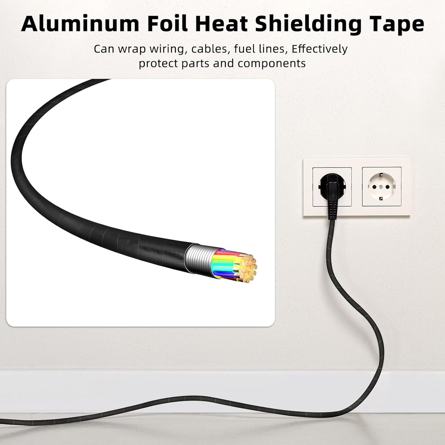 Zonon 2 Rolls Aluminum Foil Tape Heat Shield Tape Barrier Adhesive Reflective Fiberglass Thermal Insulation Reflective Material High Temp Protection(Black,2 Inch X 65.6 ft)