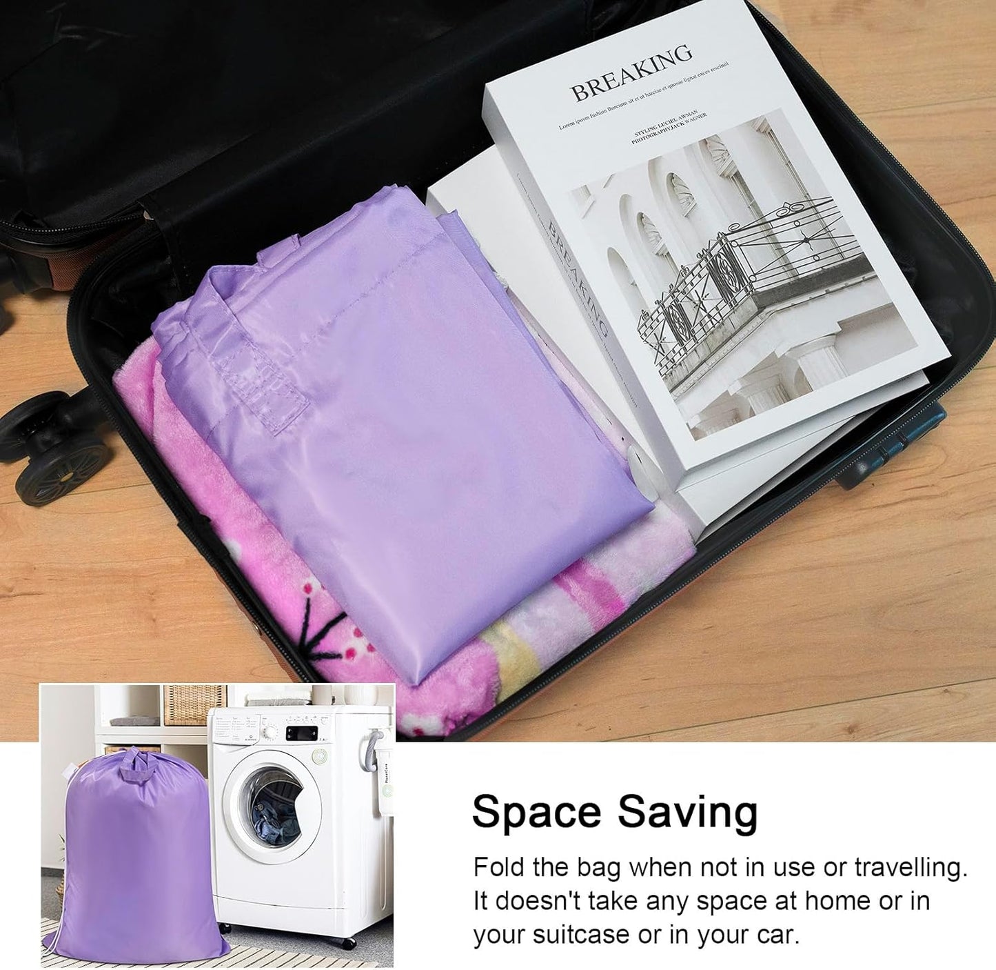 Polecasa Heavy Duty Large Laundry Bag with 130gsm Tear Resistant Fabric and Handles, Easy to Carry Durable Dirty Clothes Drawstring Bag, Perfect for College Dorm, Travel, 28”x36”,Purple