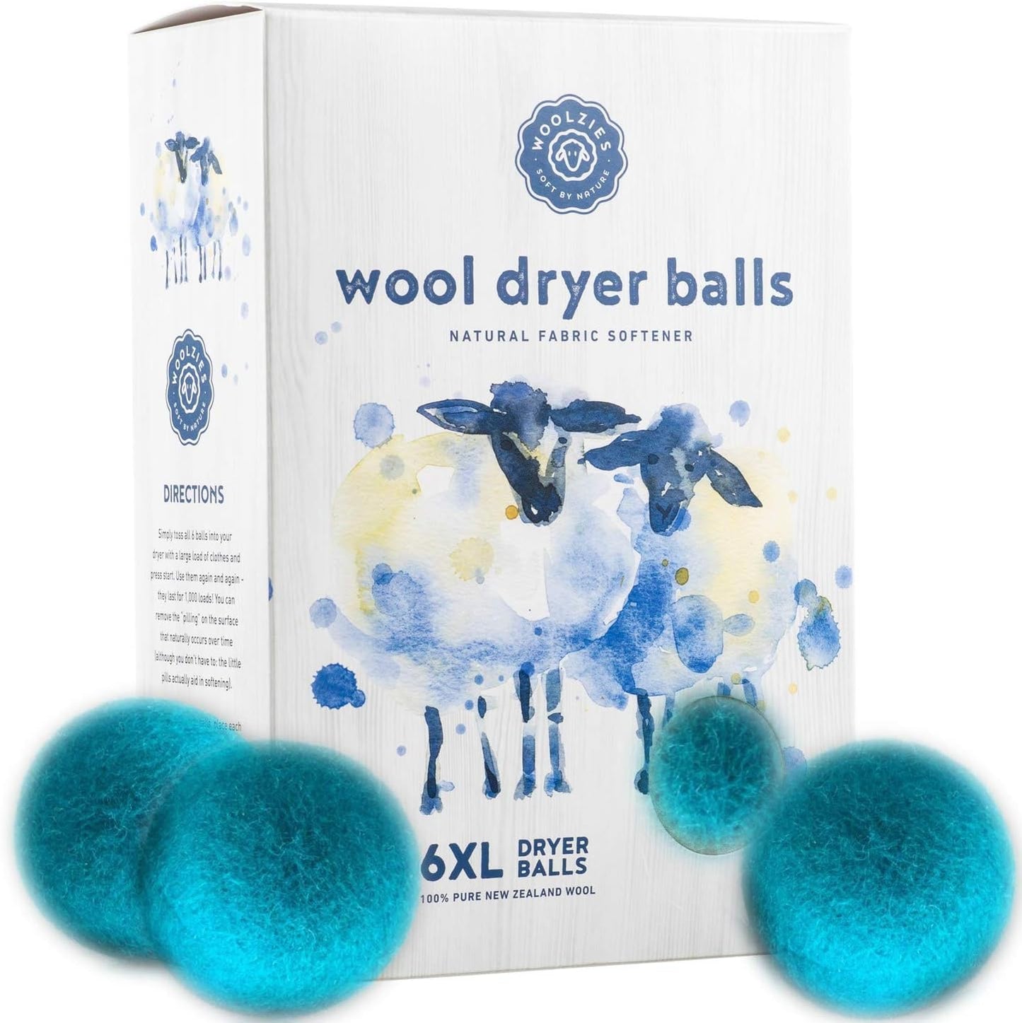 Woolzies Wool Dryer Balls Organic Big Wool Spheres Best Fabric Softener | 6-Pack XL Dryer Balls for Laundry is Made with New Zealand Wool | Use Laundry Balls for Dryer with Essential Oils (Blue)