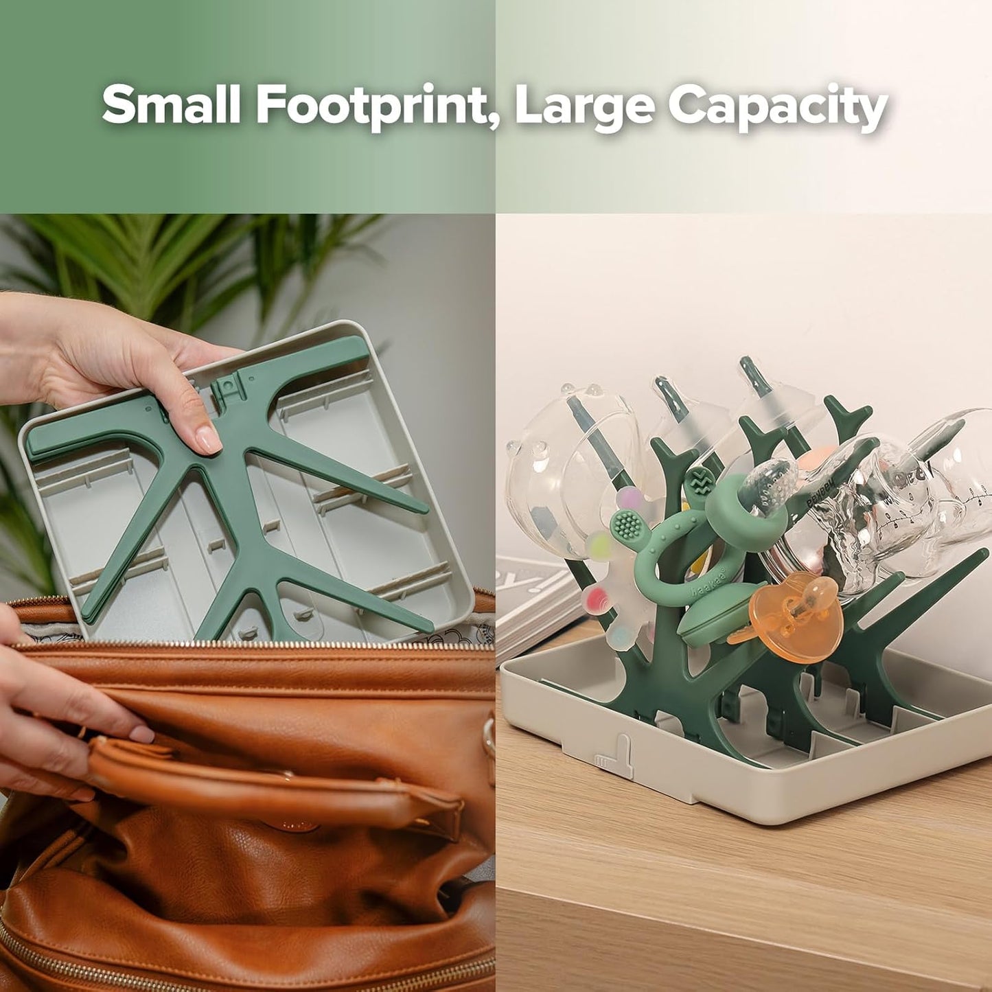 haakaa Baby Bottle Drying Rack, Space Saving Bottle Drying Tree for Bottles/Pump Parts/Pacifiers and Other Baby Essentials, Easy-Store Dryer Rack Great for Home & Travel, BPA Free (Forest Green)