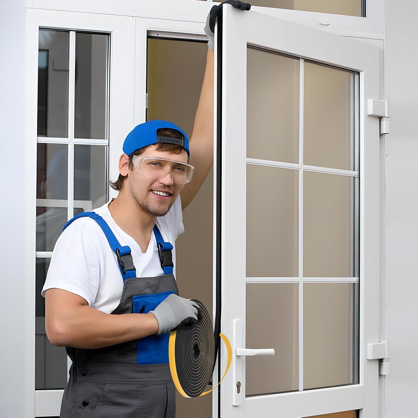 Weather Stripping Door Seal Strip (1/2 Inch X 1/4 Inch X 16Feet), Strong Adhesive, Lightproof, Soundproof, Weatherproof Foam Tape Insulation for Sliding Door, Front Door Frame, Windows- Black