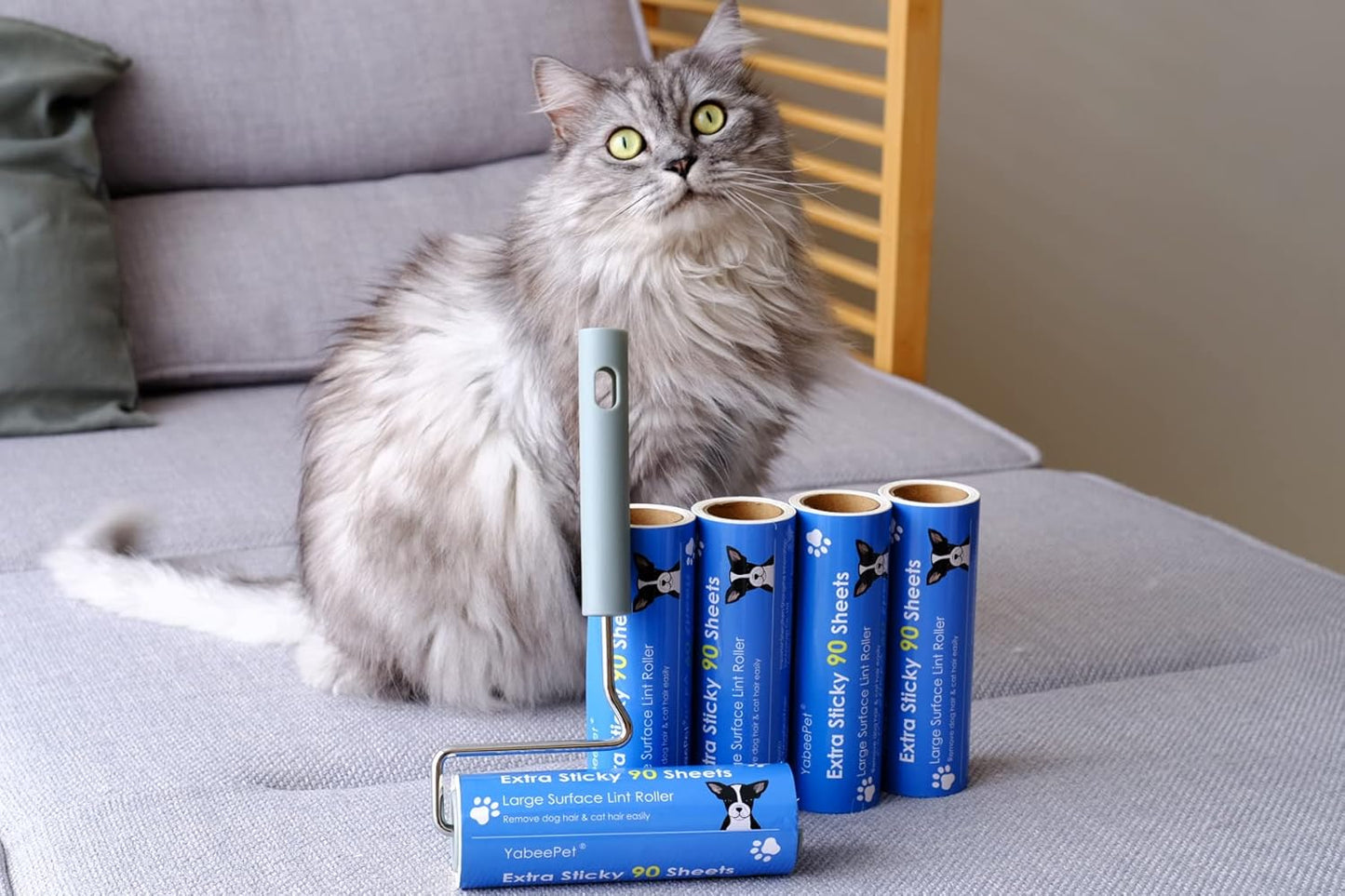 Extra Sticky Large Surface Lint Roller, 6.3'' Giant Lint Roller for Pet Hair, Lint Remover Roller for Cat Hair, Clothes, Furniture (1 Handle + 450 Sheets)