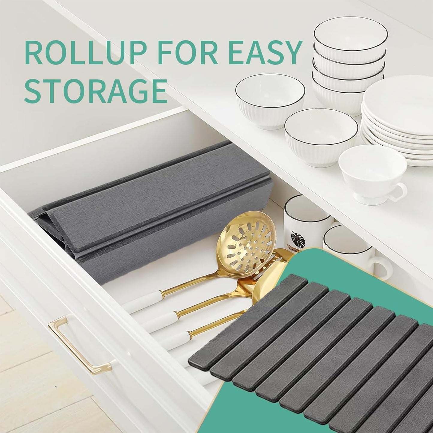 Stone Drying Mat for Kitchen Counter, Collapsible Dish Drying Mat, Fast Drying Diatomaceous Earth Dish Drying Mats, Water Absorbent Diatomite Kitchen Mat (Dark gray, small size)