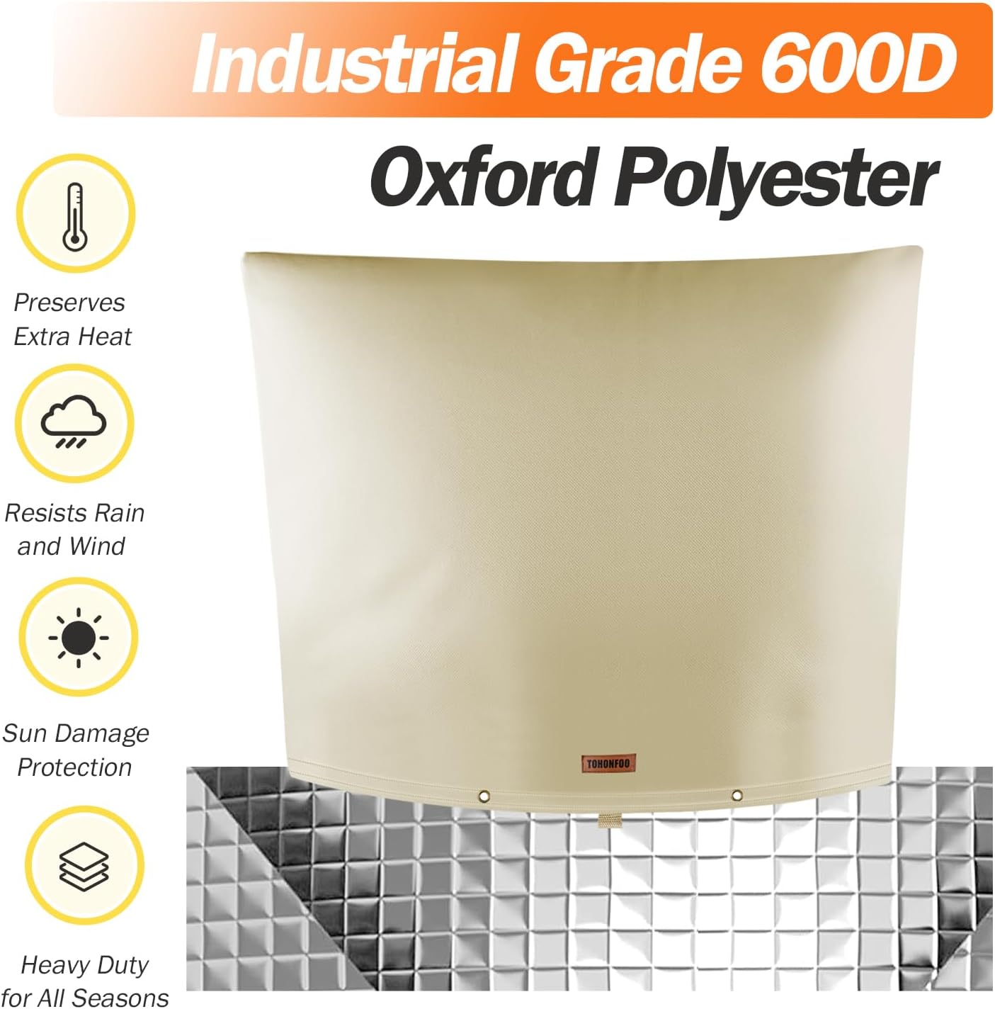 TOHONFOO Backflow Preventer Pipe Insulation Cover (5°F) - Irrigation Sprinkler Valve Insulated Pouch - Water Well Pump Cover - Sturdy 5 Layers for Winter Freeze Protection, 34" W x 24" H, Beige