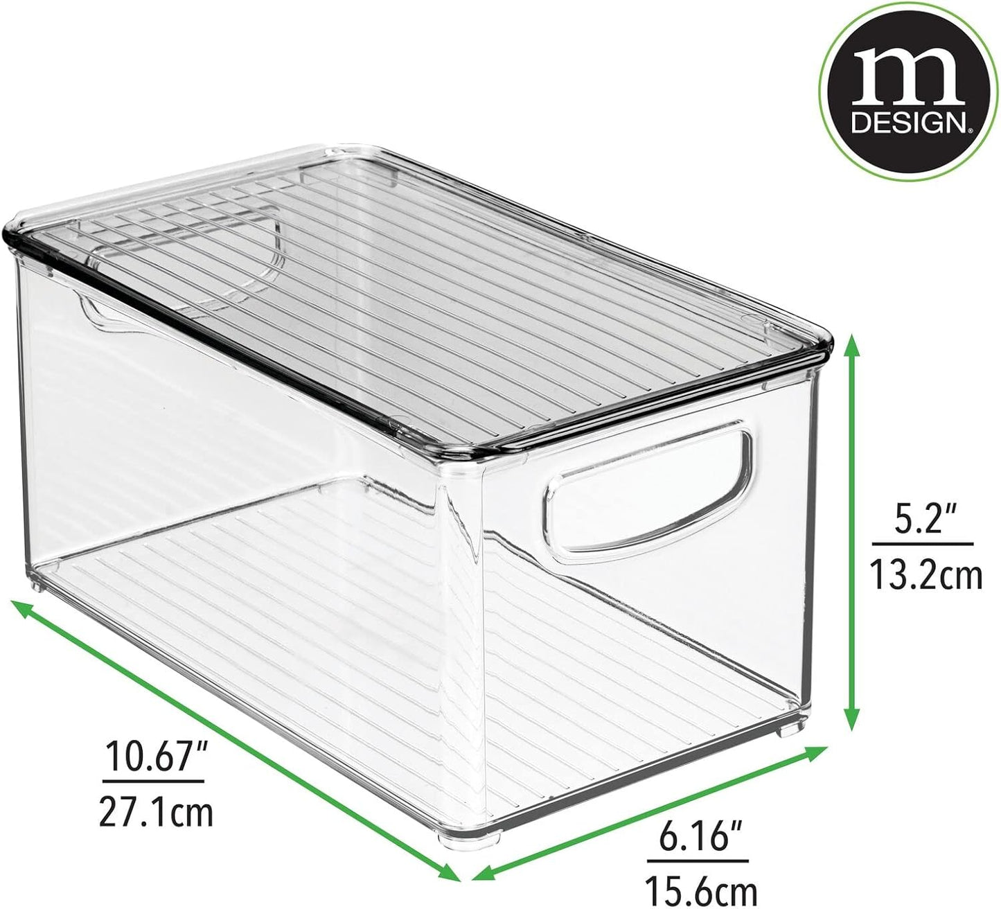 mDesign Plastic Deep Storage Bin Box Container with Lid and Built-In Handles - Organization for Fruit, Snacks, or Food in Kitchen Pantry, Cabinet, Cupboard, Ligne Collection, 4 Pack, Clear/Smoke Gray