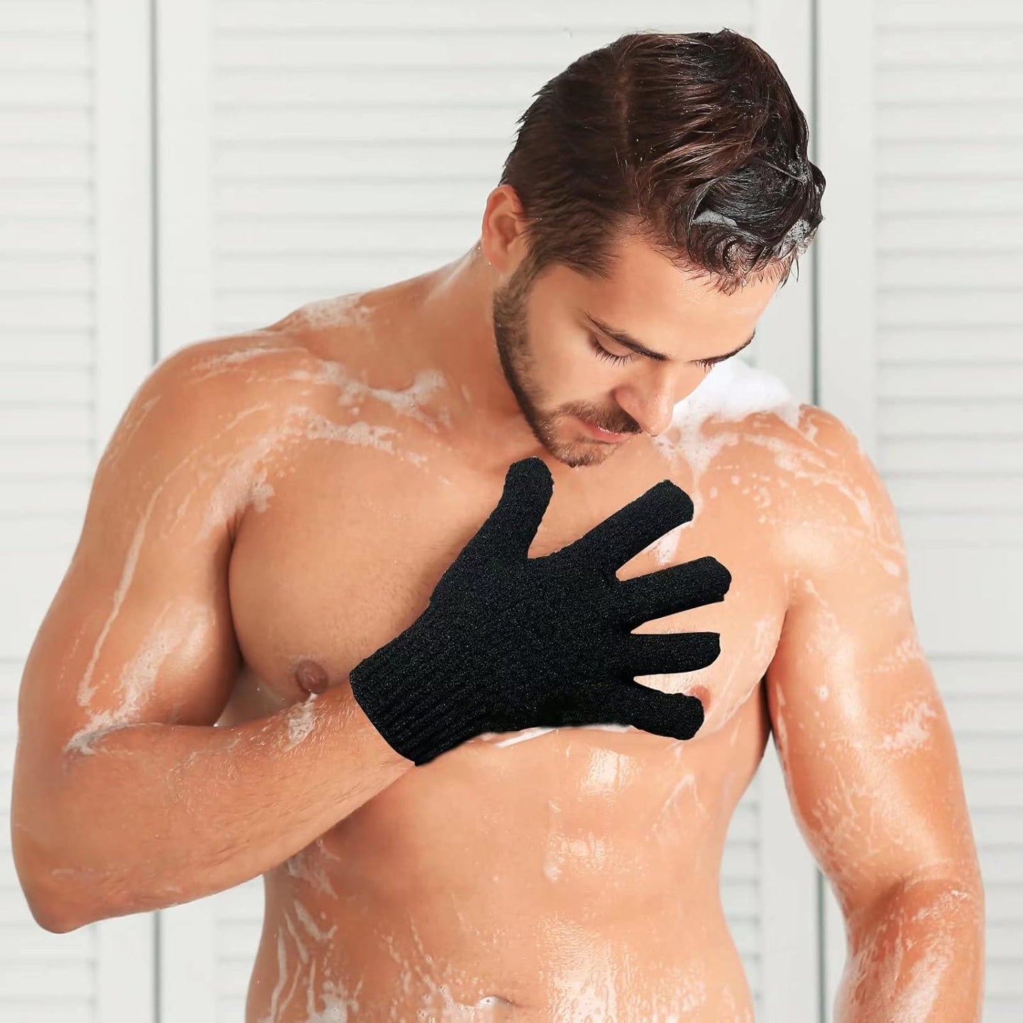 Bath Exfoliating Gloves - 2 Pairs of Lengthened and Large Scrubbing Gloves for Shower, Spa, and Massage - Perfect for Exfoliating Body, Face, Hands, and Feet(2 paris gary)