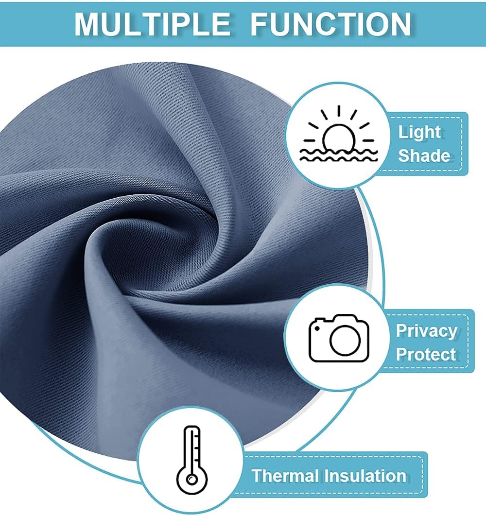 RYB HOME Bedroom Blackout Curtains - Room Darkening Noise Reducing Curtains & Drapes Solid Durable Privacy Window Treatment for Studio Living Room Playroom, W42 x L72 inch, Stone Blue, 1 Pair