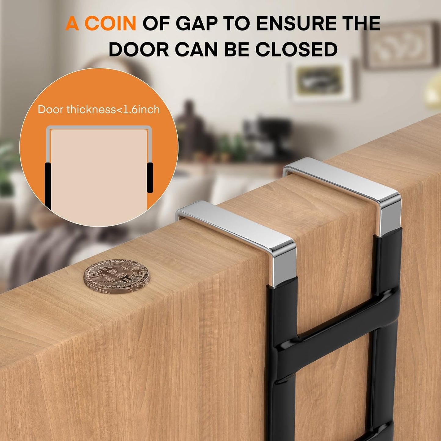 FYY Over The Door Hooks - 2 Pack Heavy Duty Dual-Hook Organizer Hanger with Non-Slip Rubber for Towels, Clothes, Hats & Bags Use in Bathroom, Bedroom, Kitchen - Fits Interior Doors Up to 1.6" Black