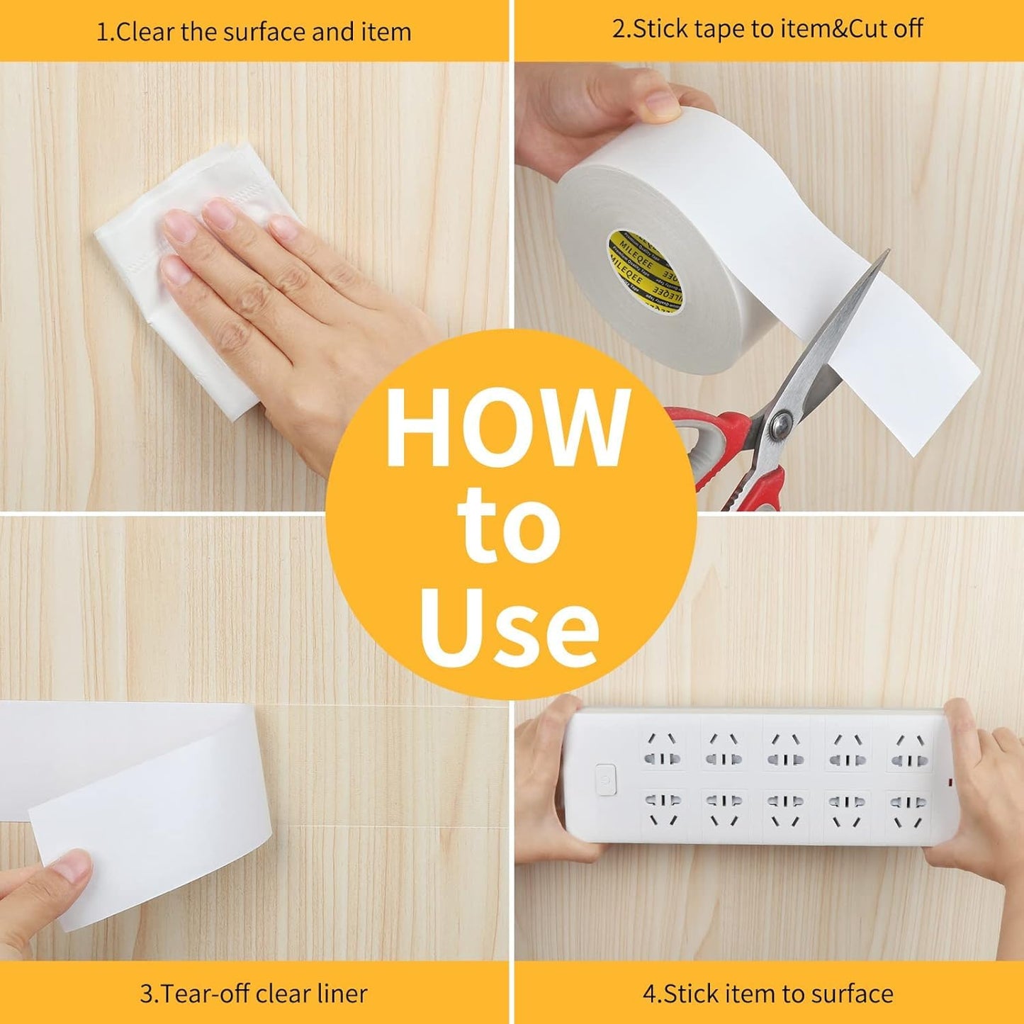 2Pack Double Sided Tape Heavy Duty, 2in x 66FT, Universal High Tack Strong Wall Adhesive with Fiberglass Mesh, Super Sticky Resistante Clear Tape, Easy Use Mounting Tape White