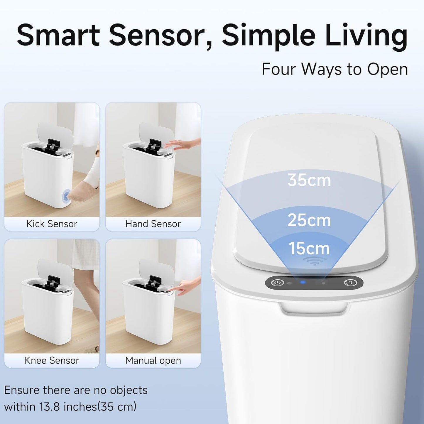 TIPGO 5 Gallon Motion Senor Bathroom Trash Can with Lid, Automatic Garbage Can Touchless, Smart Plastic Waste Basket for Narrow Spaces, Bathroom, Office, Bedroom, Living Room (White)