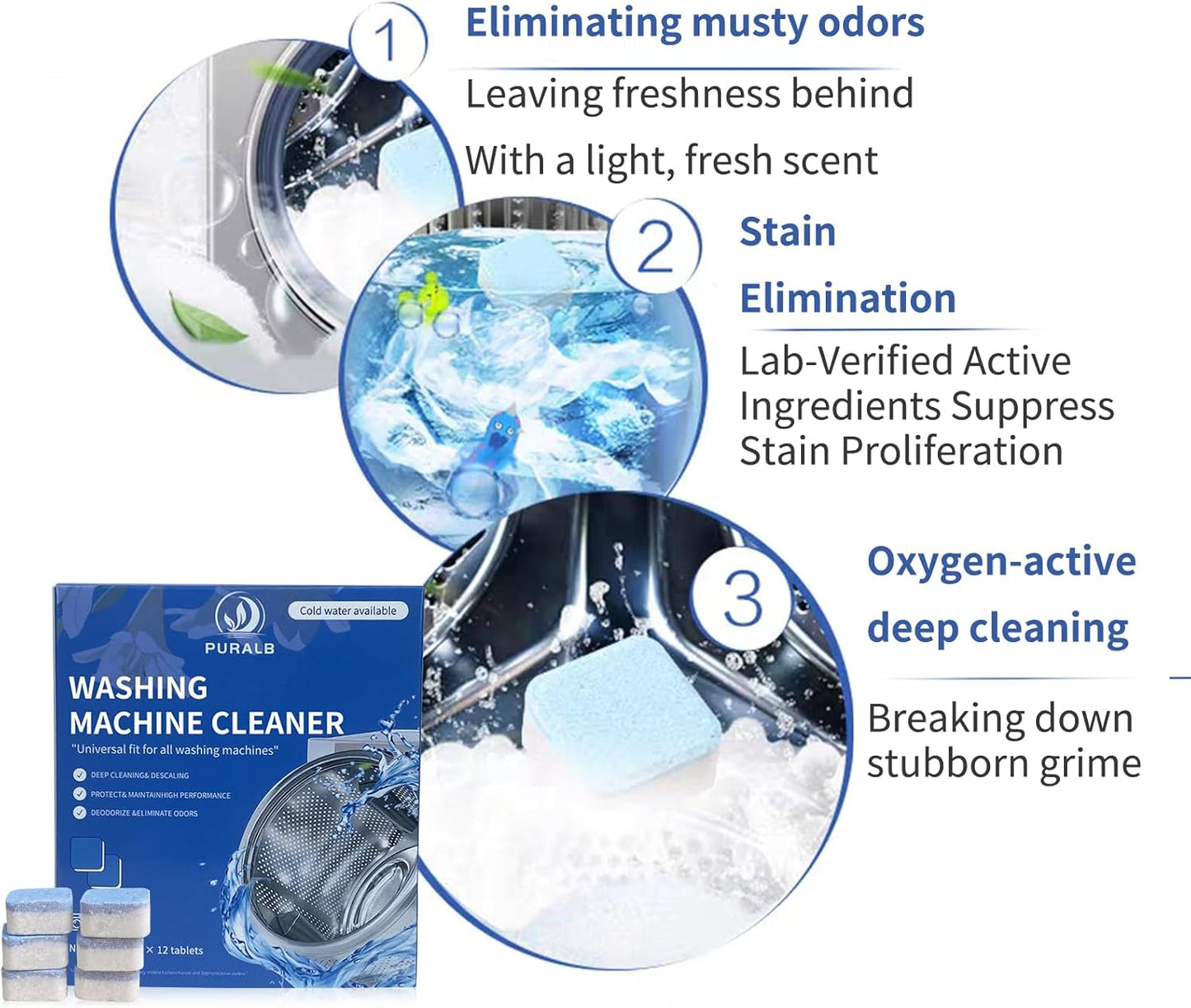 Washing Machine Cleaner Tablets - 24 Tabs (2x12 Pack), 1 Year Supply Deep Cleaning for HE Front Load & Top Load Washers, Septic Safe Eco-Friendly Deodorizer for Drum and Tub Seal