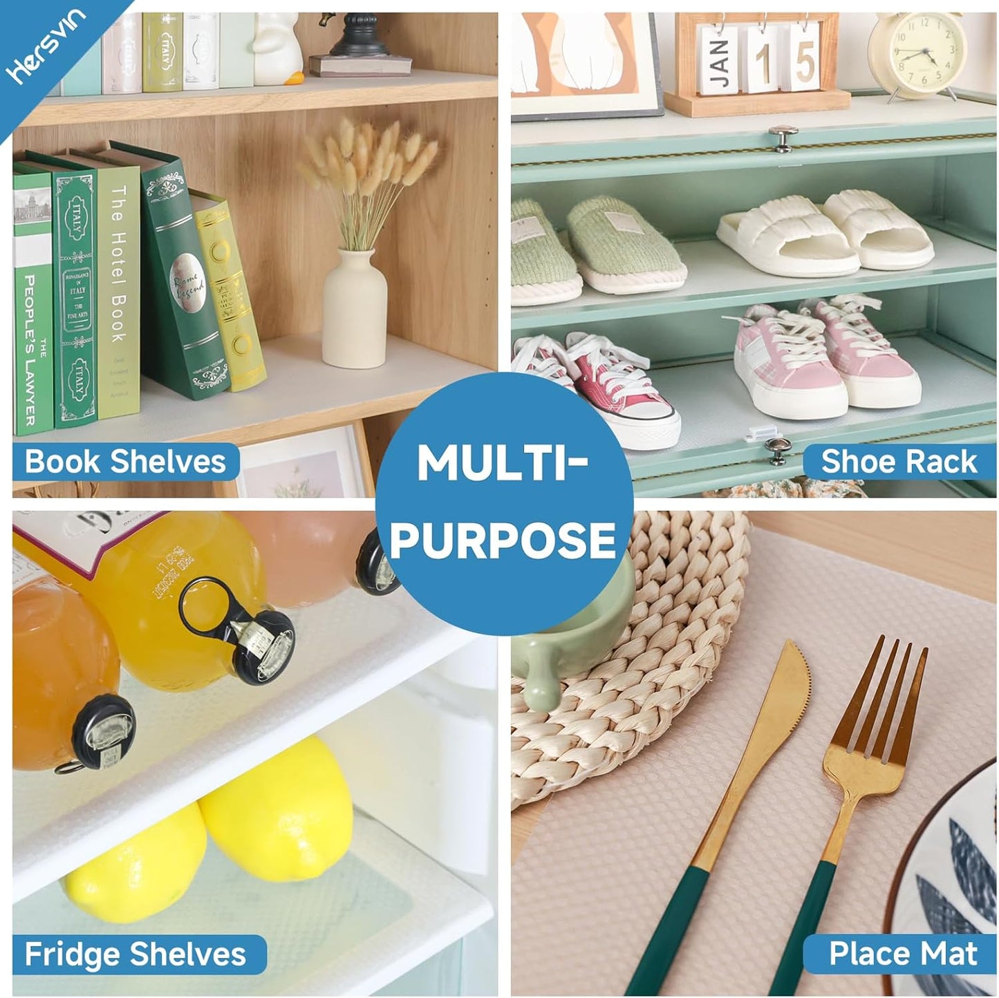 Shelf Liners 20 in x 20 ft EVA Drawer Mats, Non-Adhesive Cupboard Protector, Kitchen Cabinet Lining Fridge Liner (Clear Flat Dot, 50.8x610cm)