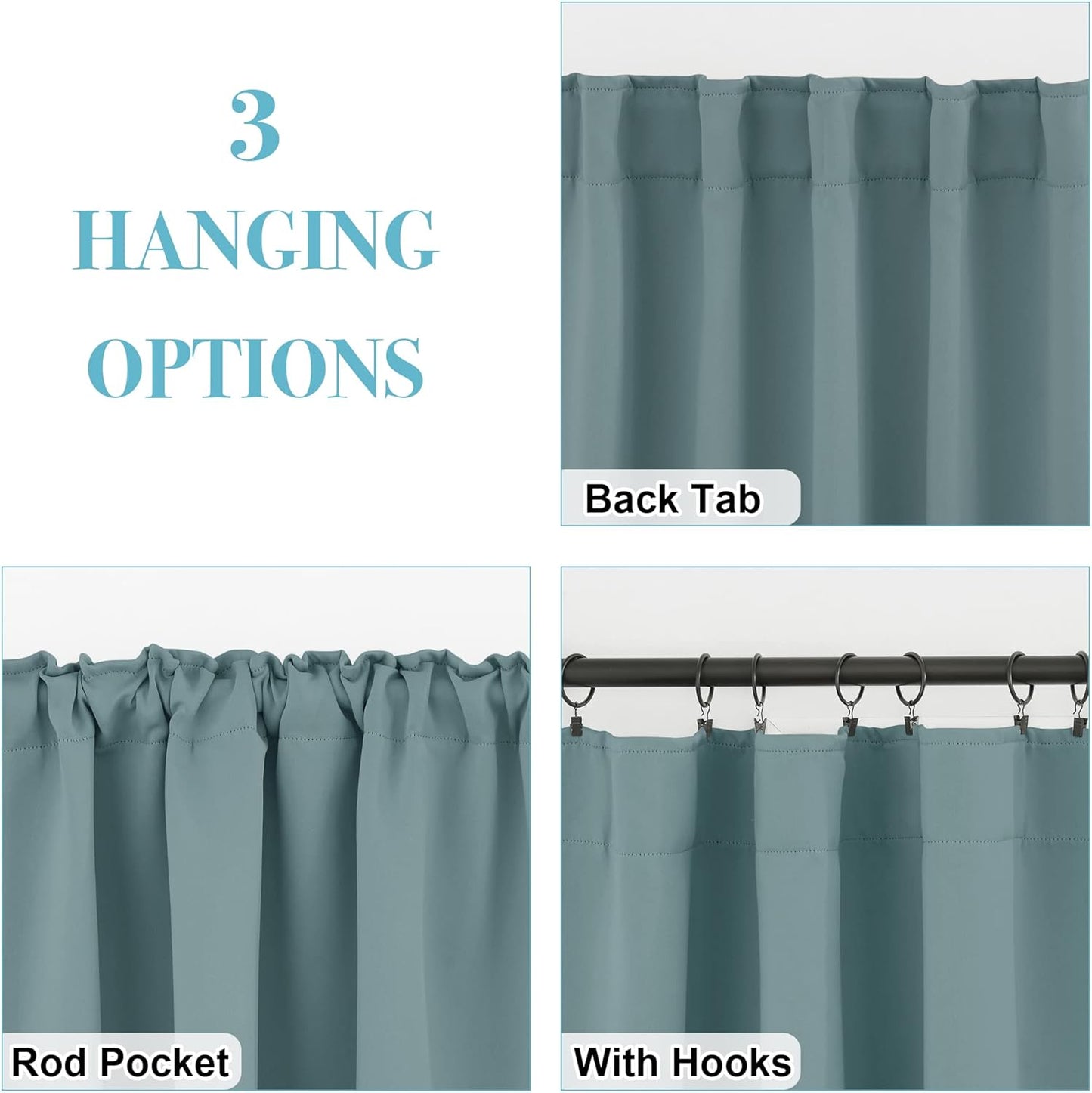 RYB HOME Kitchen Window Curtains - Blackout Privacy Half Window Curtains for Bedroom Bathroom Dining Living Room Cafe Office Short Tiers Drapes, W 34 x L 36 inches, 2 Panels, Dusty Blue