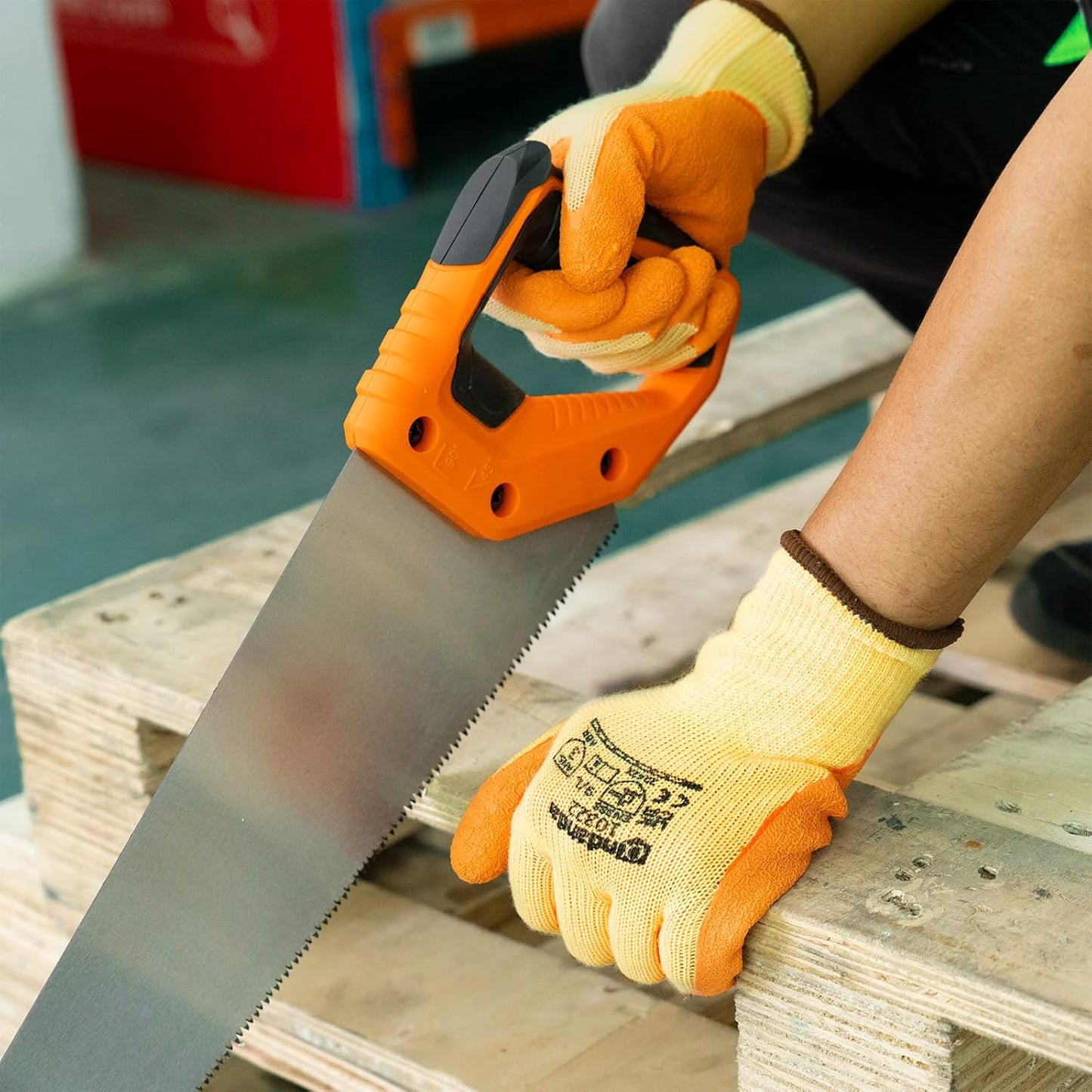 ANDANDA 1/3/12 Pairs Safety Work Gloves, Seamless Knit Work Gloves with Latex Coated Suitable for Men & Women, Orange