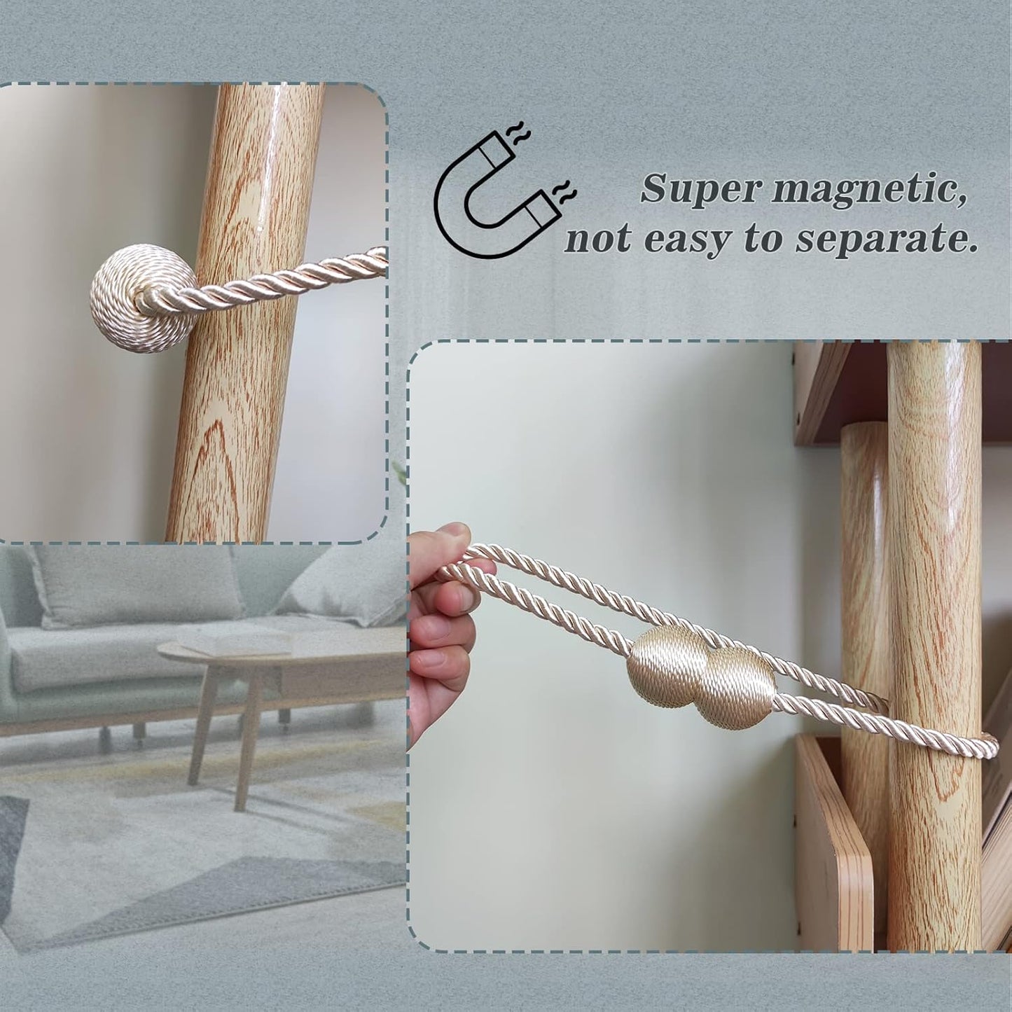 Hion Magnetic Curtain Tiebacks Dark Brown 4 Pack, Curtain Tiebacks Buckles Holdbacks Holders Hooks Clip for Home Bedroom Office Decorative Thick or Thin Curtain