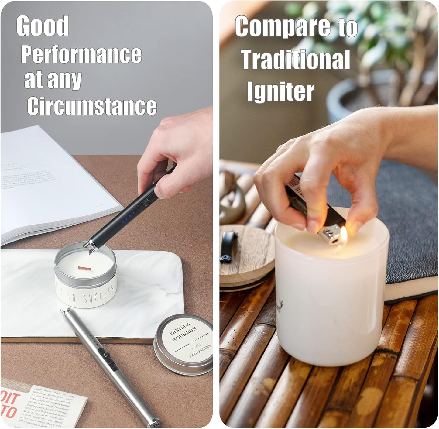 Exquisite Candle Accessories Tool Pack Bag, Rechargeable Electric Lighter, Wick Trimmer, Dipper, Snuffer and Tray Holder Elegant Kit Gift for Candle Lovers in Dating, Valentines Decor. ( Matte Black )