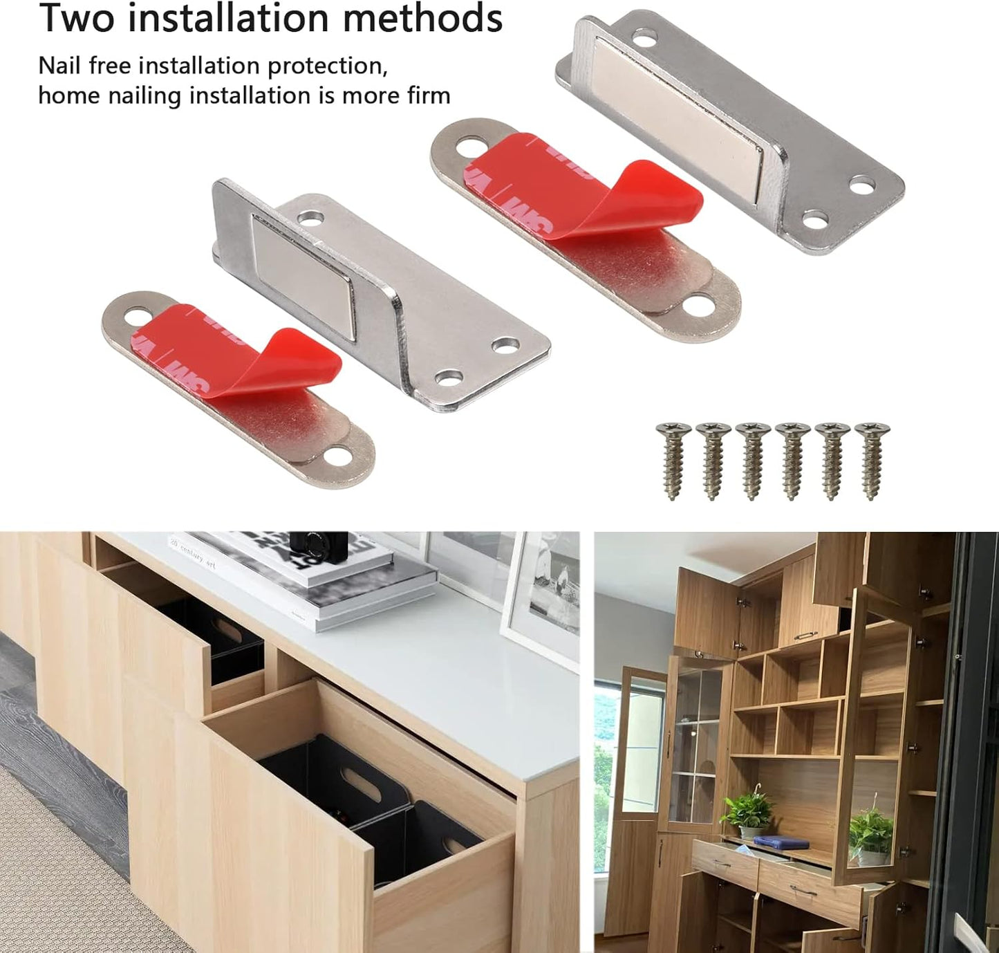 Mousike Double Magnetic Door Catch,60lb Stainless Steel Cabinet Door Magnets with Strong Magnetic for Kitchen Cupboard Wardrobe Closet Cabinet Door Drawer Latch (8Pack)