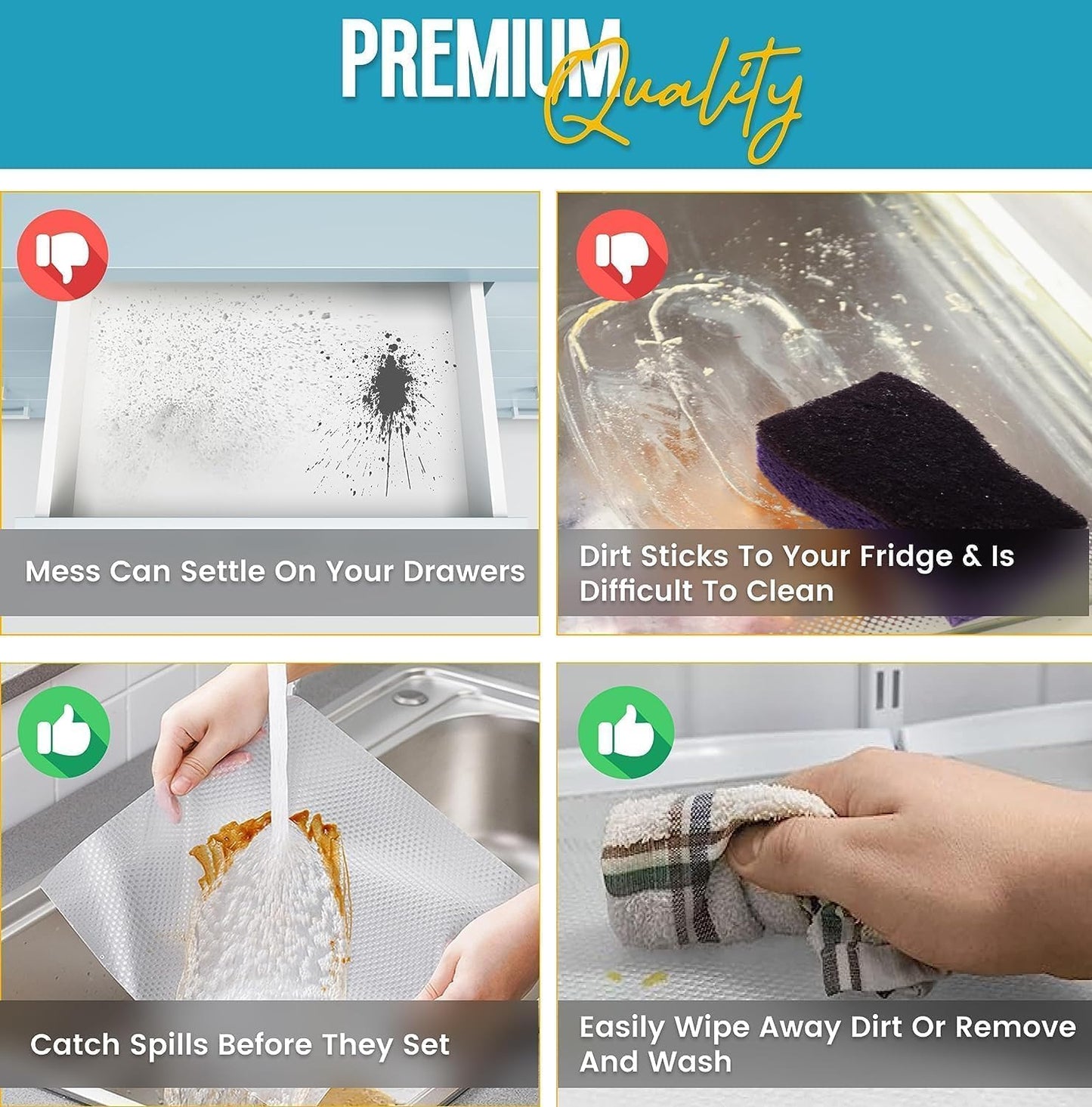 Shelf Liner Drawer Liner for Kitchen Cabinets Non-Adhesive by Linda’s Essentials (12 x 60 Inches) - Non-Slip Easy Clean Kitchen Cabinet and Cupboard Protector, Waterproof Mat, Clear Roll