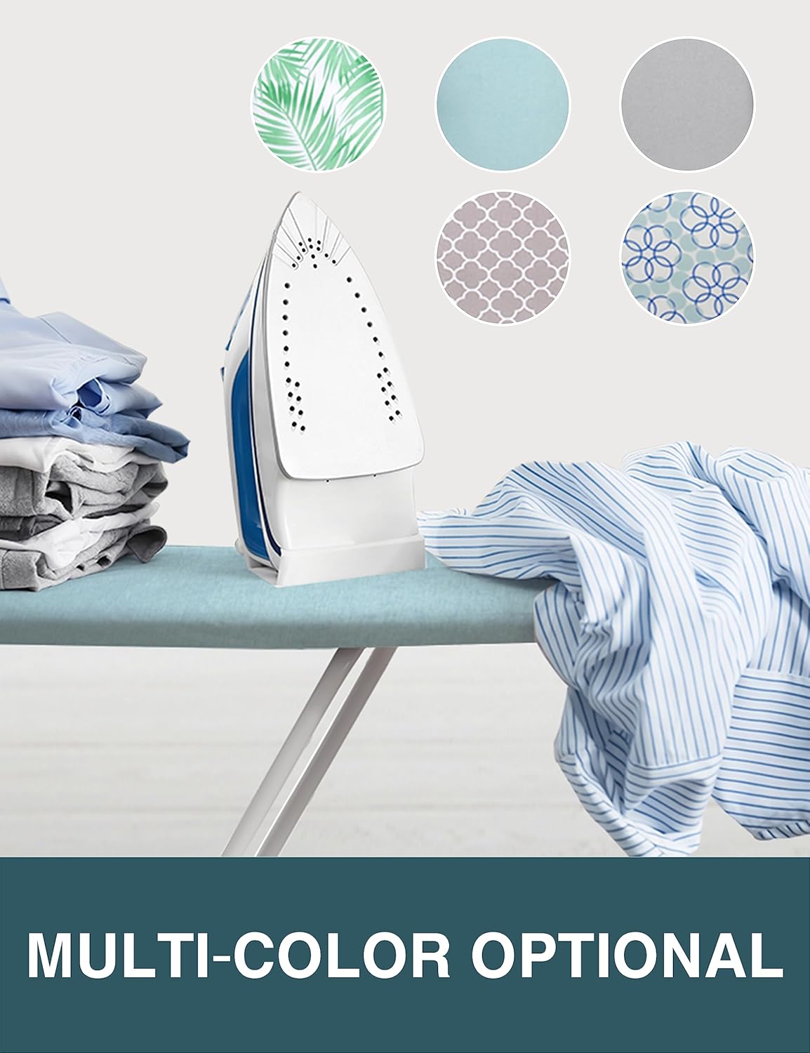 Extra Wide Ironing Board Cover and Pad,18X49 Reflective Silicone Ironing Board Cover, Resist Scorching and Staining,4 Fasteners, Elastic Edges, Protective Scorch Mesh Cloth,18X49in Blue