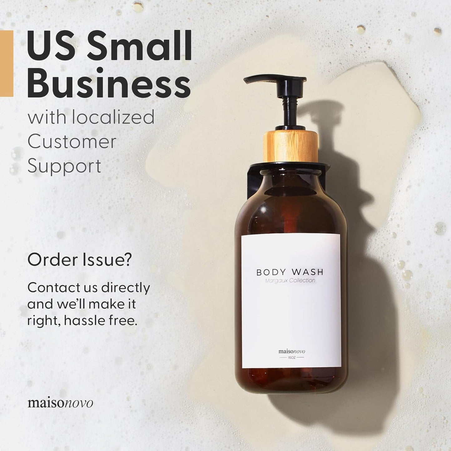 MaisoNovo Shampoo and Conditioner Dispenser - Shower Soap Dispenser Wall Mounted - 16.9 fl oz Set of 3 Amber Plastic Bottles Black Bamboo Pump - Shampoo Dispenser, Shower Dispenser 3 Chamber No Drill