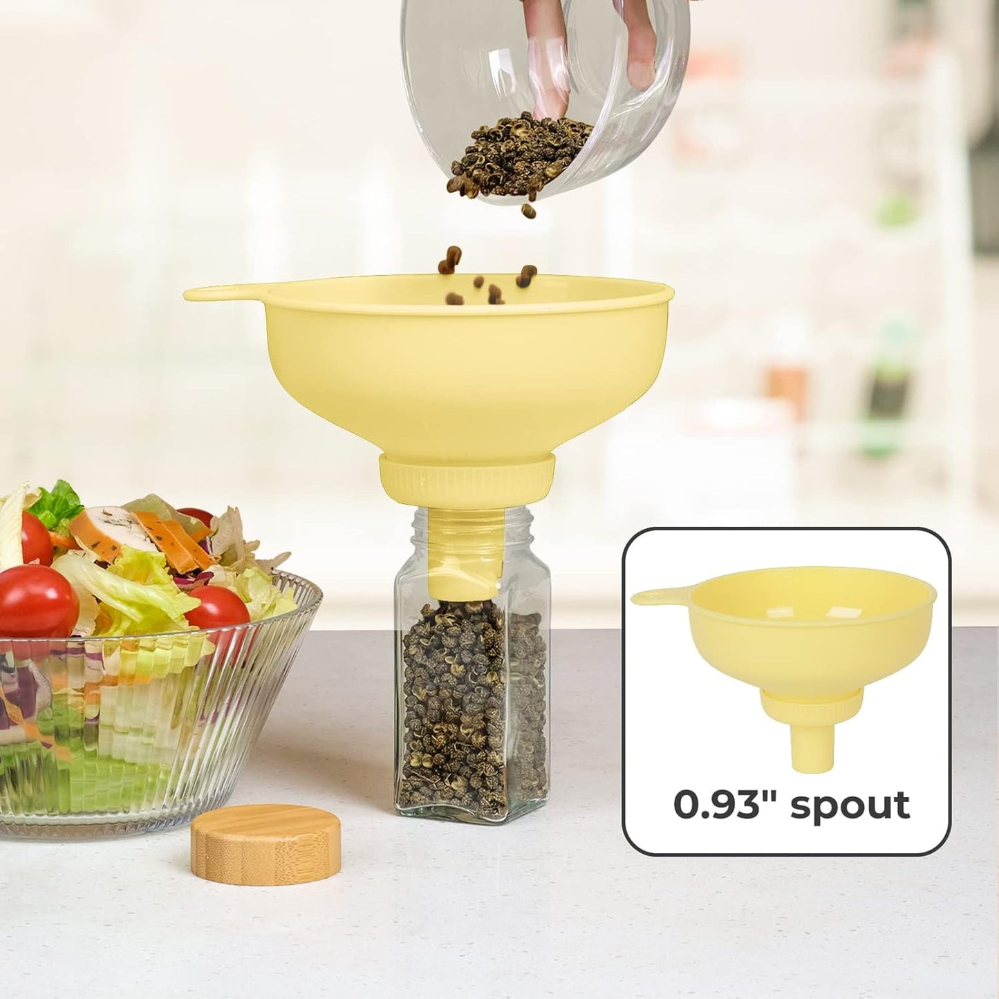 Wide Mouth Kitchen Funnel, Food Grade Plastic Cooking Canning Funnel with 4 Sizes Spouts for Filling Wide and Regular Mason Jars, Spray Dropper Oil Bottle Jug Spices Shampoo Sauce