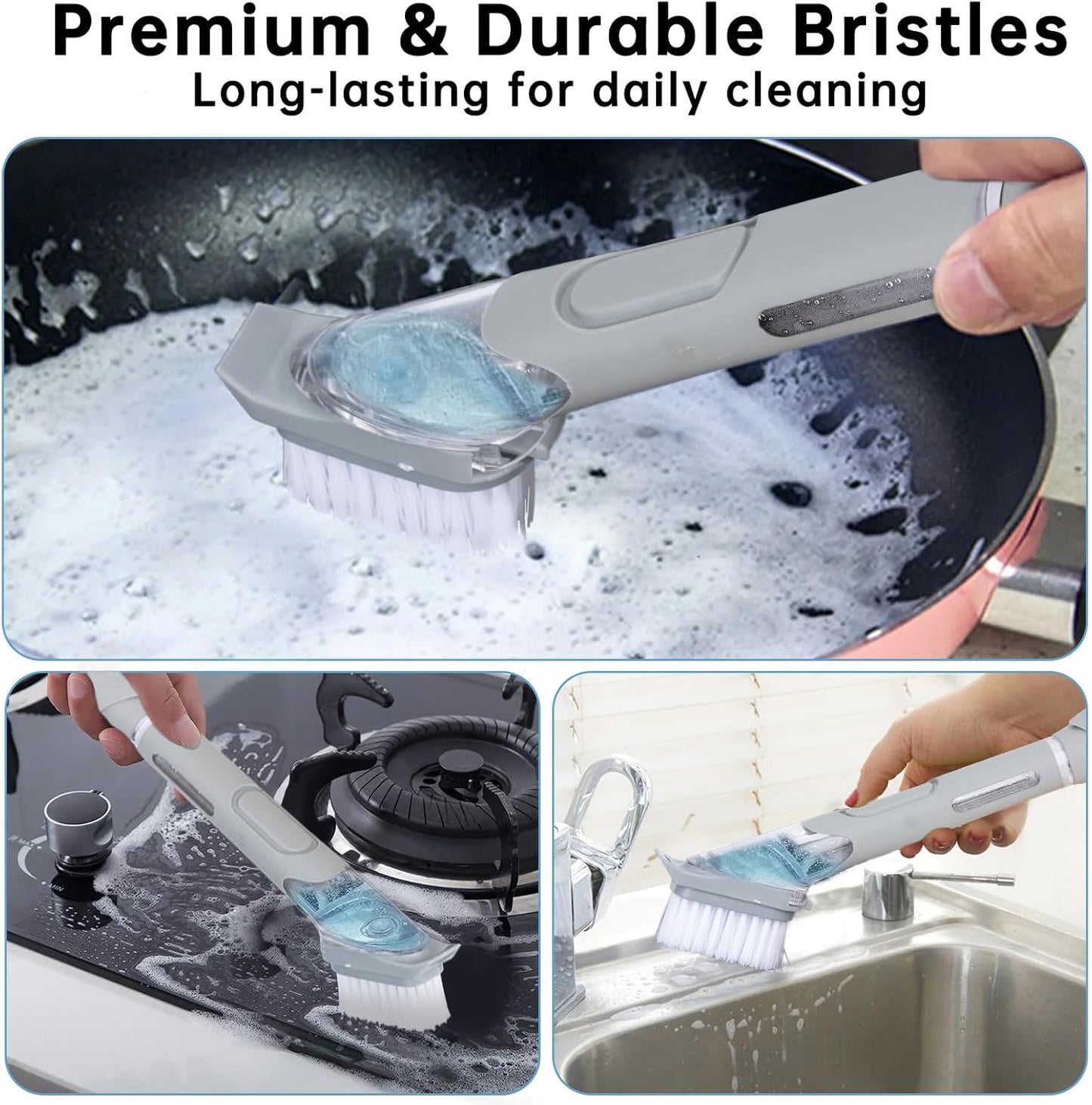 4 Pack Dish Brush Refills Compatible with Scrub Daddy Dish Wand, Replacement Heads for Soap Dispensing Brushes, Heavy Duty Brush Cleaning Head Fits Soap Dispensing Handle for Kitchen Cleaning