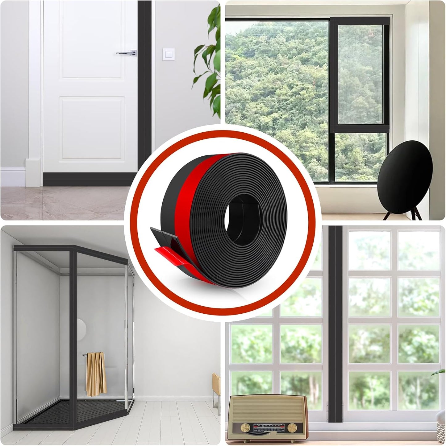 Weather Stripping Self Adhesive Door Draft Stopper Flexible Shower Door Bottom Seal Silicone Seal Strip for Sliding Glass Windows Side Gaps (Black, 2 Inch Wide x 20 Feet Long)