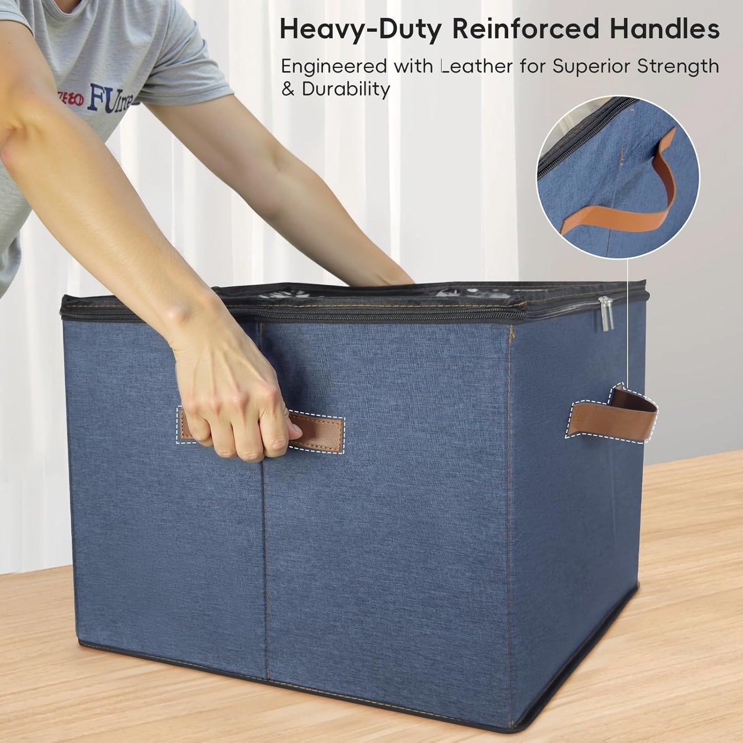 Shoe Organizer for Closet, 2 Pack Shoe Storage Bins with Clear Cover, Adjustable Dividers Fits 16-32 Pairs ShoeBoxes, Organizador de Zapatos, Navy Blue