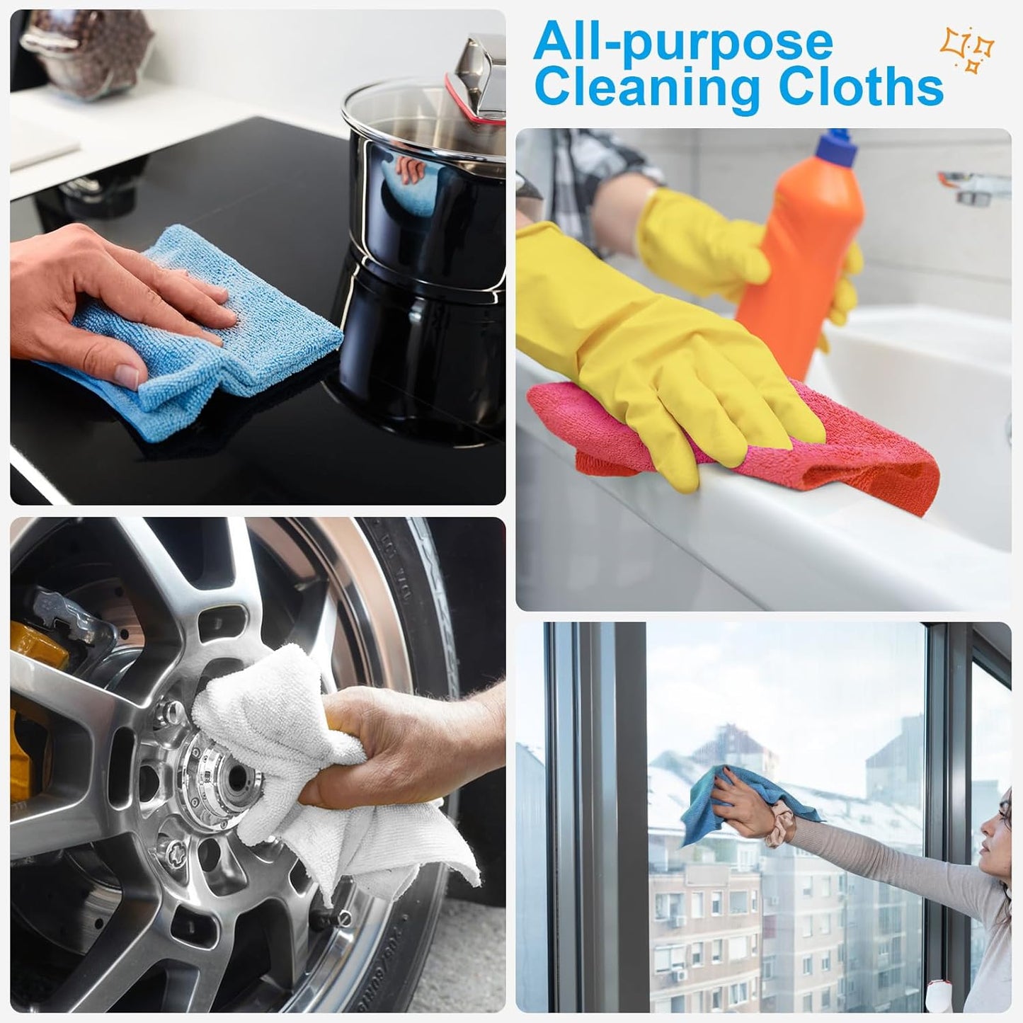 Microfiber Cleaning Cloth, 50 Sheets Shop Towels Commercial Grade Washcloths Lint-Free Clean Rags Bulk Towels for Cars Mechanic Restaurant Garage Housekeeping, 11.5"x 11.5", Red