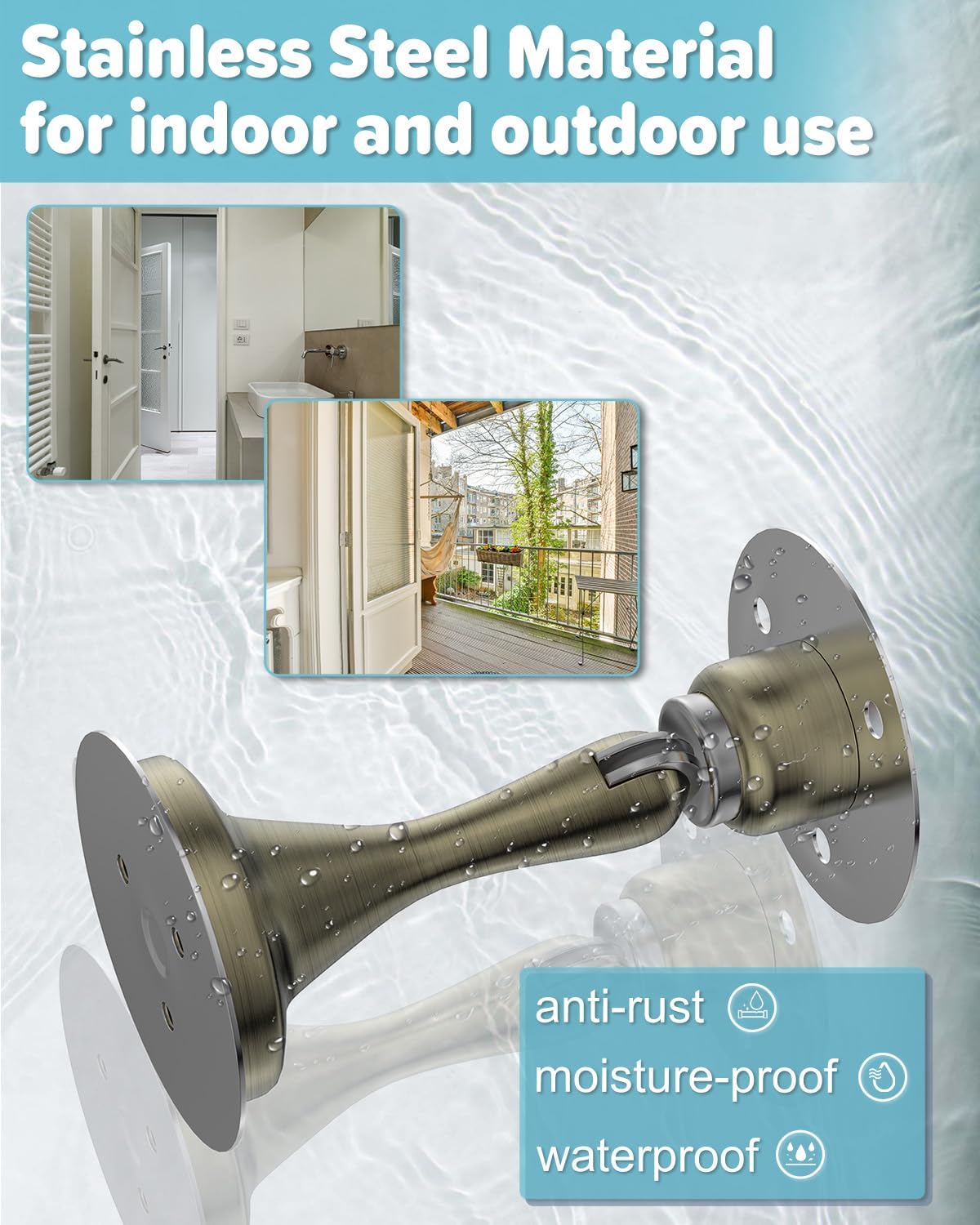 Door Stoppers Magnetic Door Catch - 4 Pack Stainless Steel Heavy Duty Door Stops for Bottom of Door, Wall & Floor Mounting No-Drill Strong Adhesive & Screws, Strong Door Holder to Keep Door Open