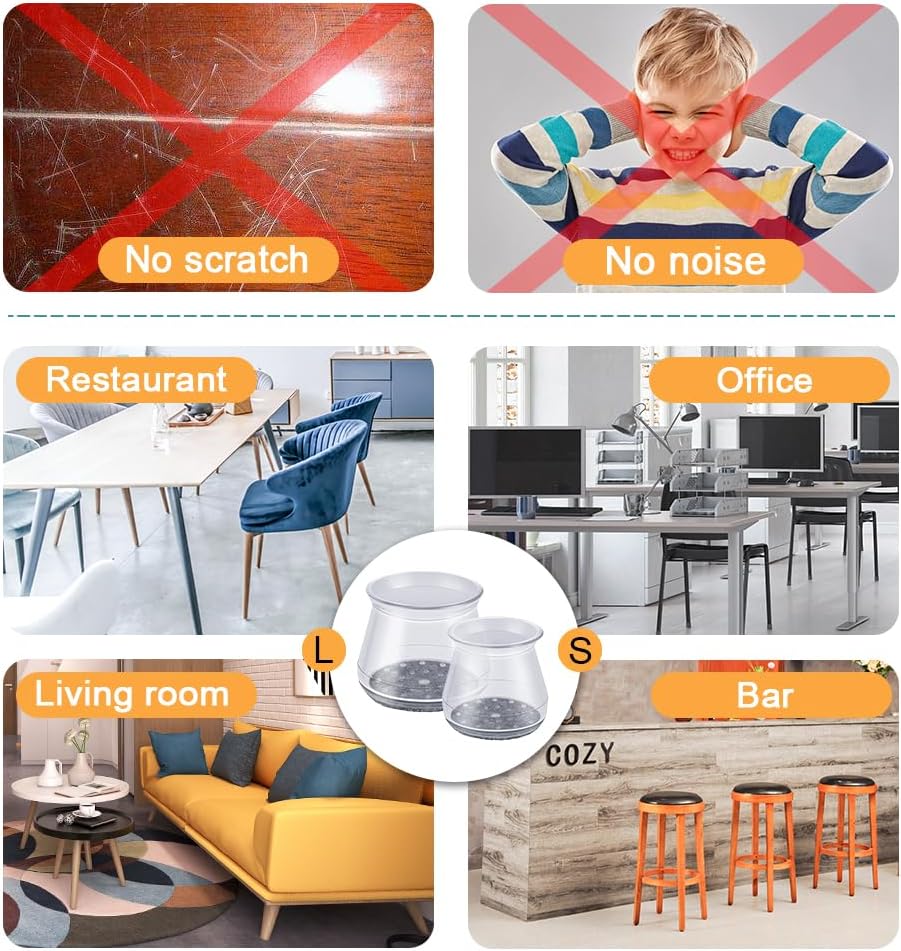 16 Pcs Chair Leg Protectors for Hardwood Floors, Silicone Felt Furniture Leg Cover Pad for Protecting Floors from Scratches and Noise, Smooth Moving,Large(Fit Round Diameter:1-5/16" to 2")