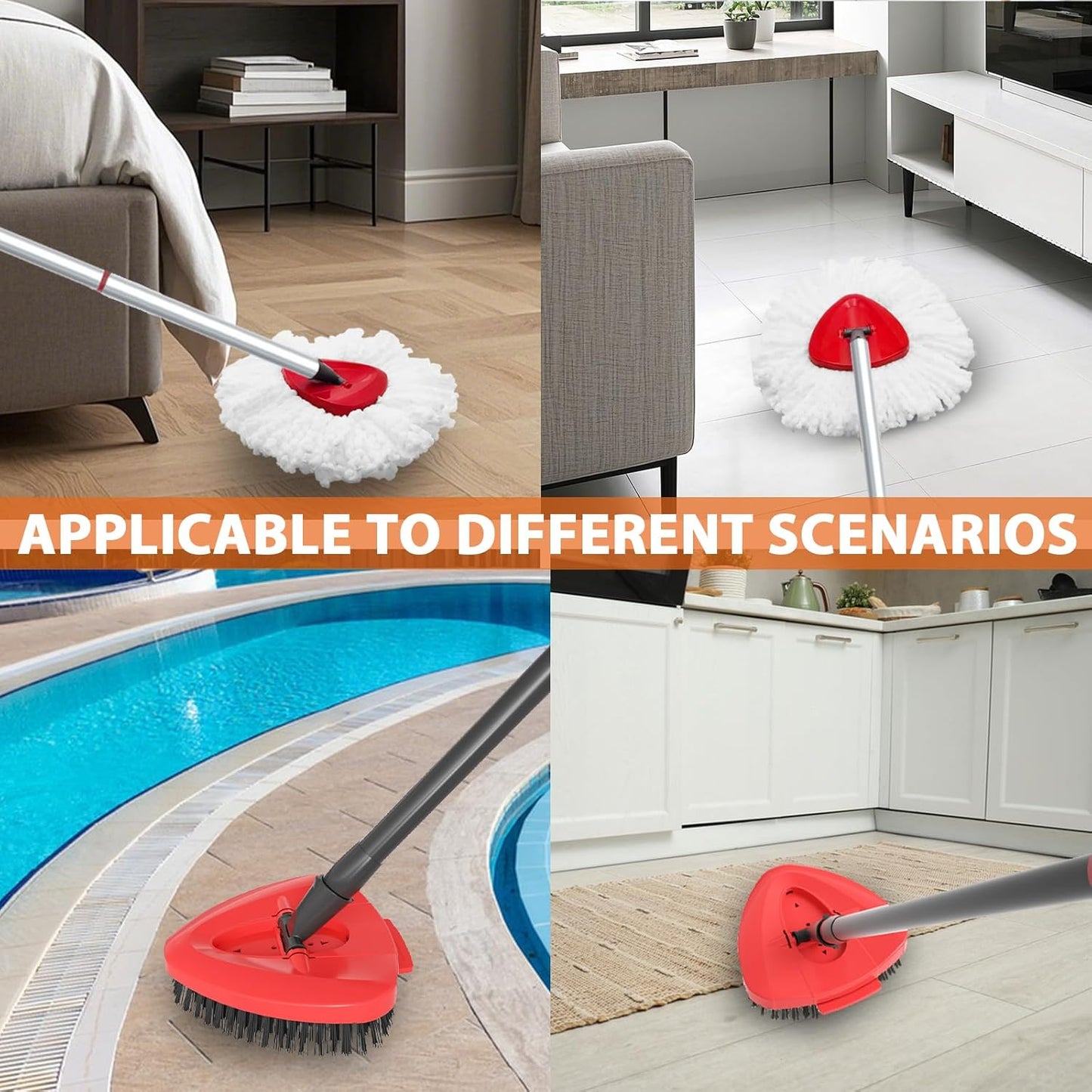 5 Pack Spin Mop Head Replacement for O Cedar EasyWring 1-Tank System,Include 4 Mop Replace Heads + 1 Upgrade Scrubber Brush, 100% Microfiber Mop Refills Deep Cleaning Machine Washable