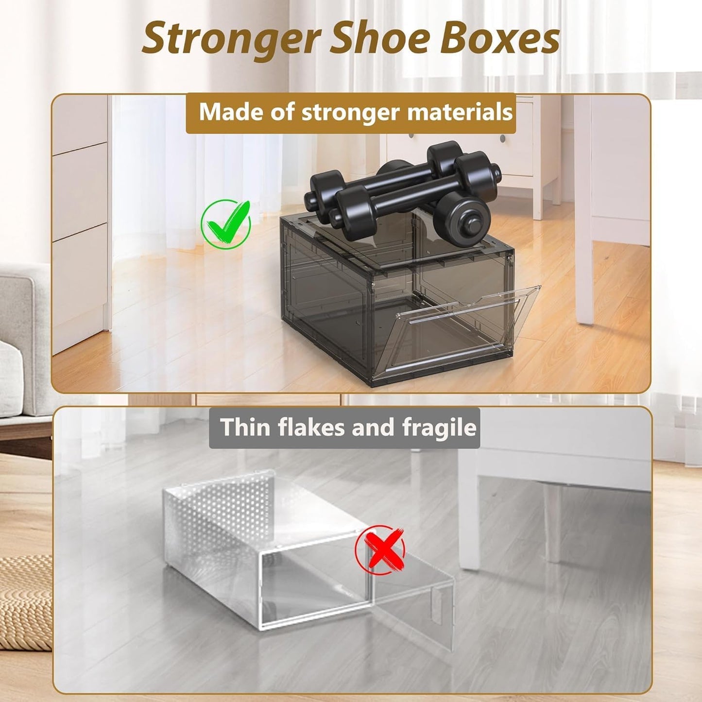 Mitees 10 Pack XX Large Thicken Sturdy Hard Plastic Clear Stackable Shoe Storage Boxes for Size 12, Sneaker Shoe Rack Containers Holders Bins Display Case Organizer for Closet, Grey02