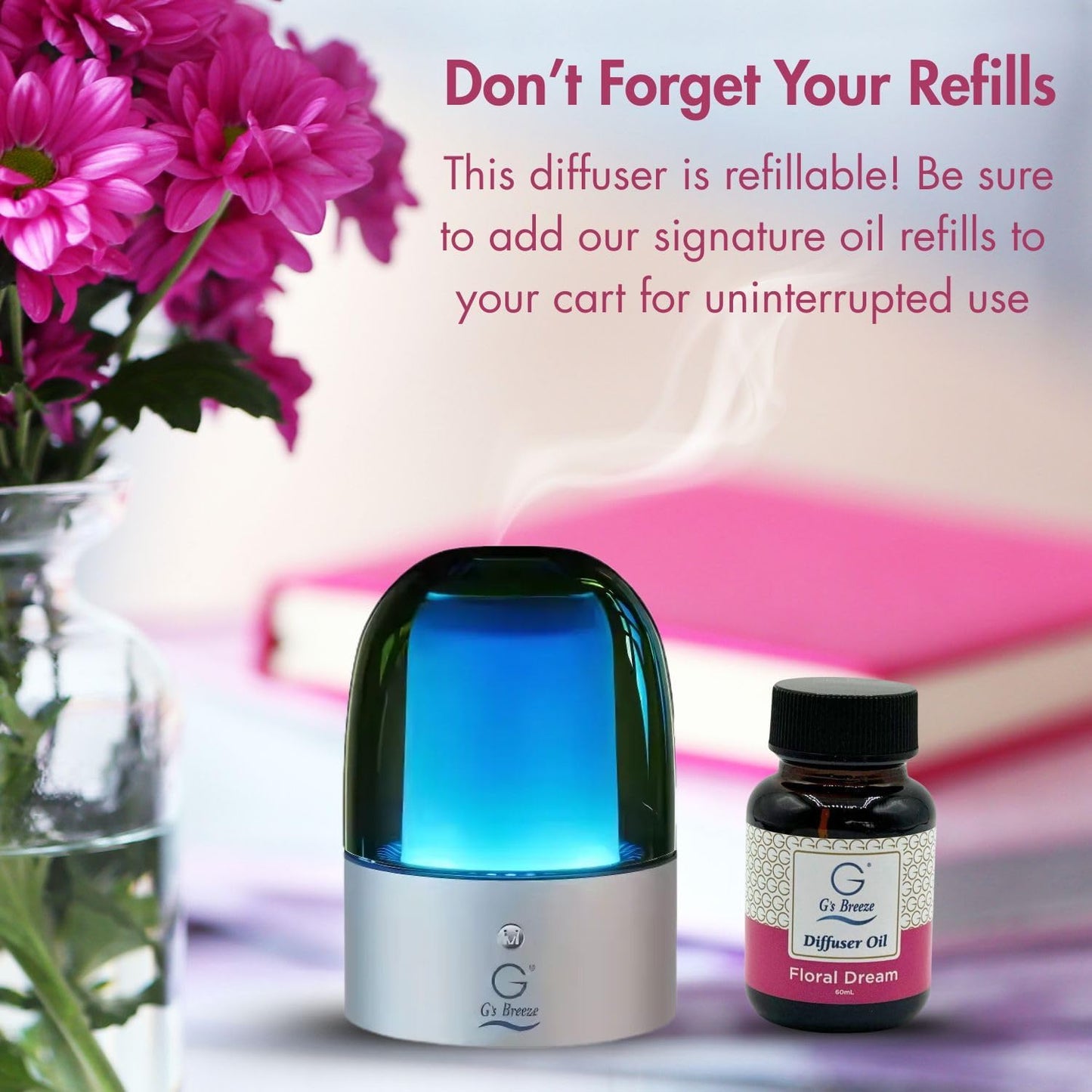 G's Breeze Floral Dream Diffuser Oil Refill - Luxurious Rose, Lily & Jasmine Blend for Long Lasting Floral Freshness – Ideal Scent for Home & Office – Create an Uplifting Atmosphere - 60 ML