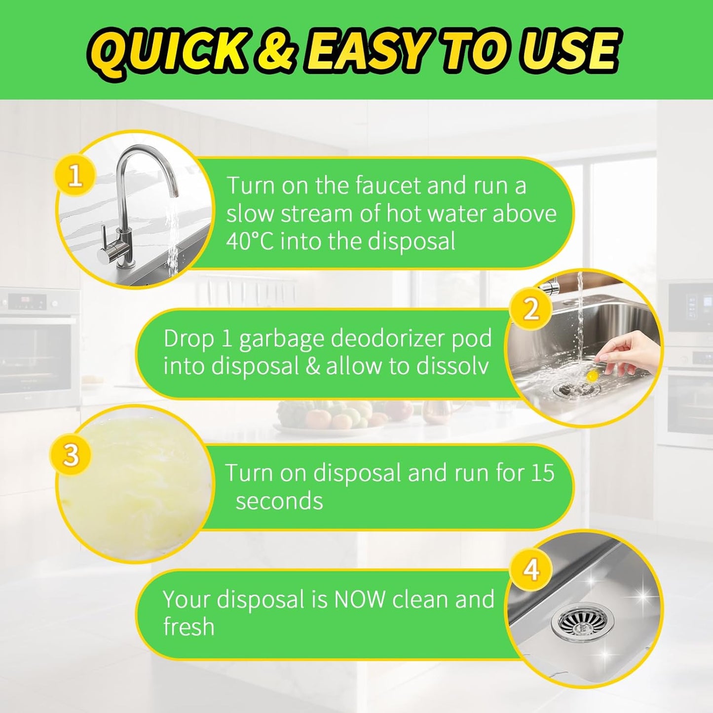 50 Count Garbage Disposal Cleaner and Deodorizer – Sink Odor Eliminator, New Powerful XL Sink Drain Freshener Pods | Dissolves Grease, Eliminates Odors, Lemon Zest Scent