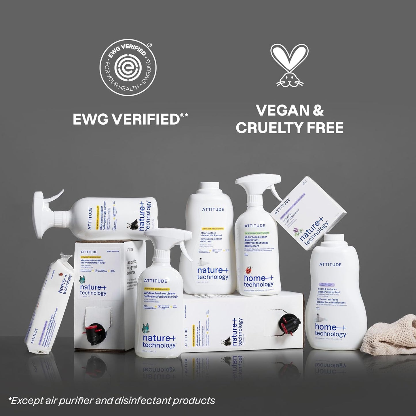 ATTITUDE All-Purpose Cleaner Refill, EWG Verified, Plant-Based & Vegan, Multi-Surface Cleaning Spray, Citrus Zest Scent, 67.6 Fl Oz