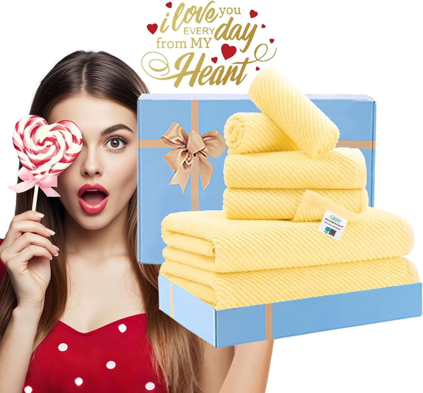 VOOVA & MOVAS Yellow Bath Towels - 100% Cotton | Quick Dry | Light Weight | Thick | Soft, 6 Piece Towel Set, 2 Large Bath 30"x56", 2 Hand 18"x28", 2 Washcloths 13"x13", Lemon Yellow Towel Gift Set